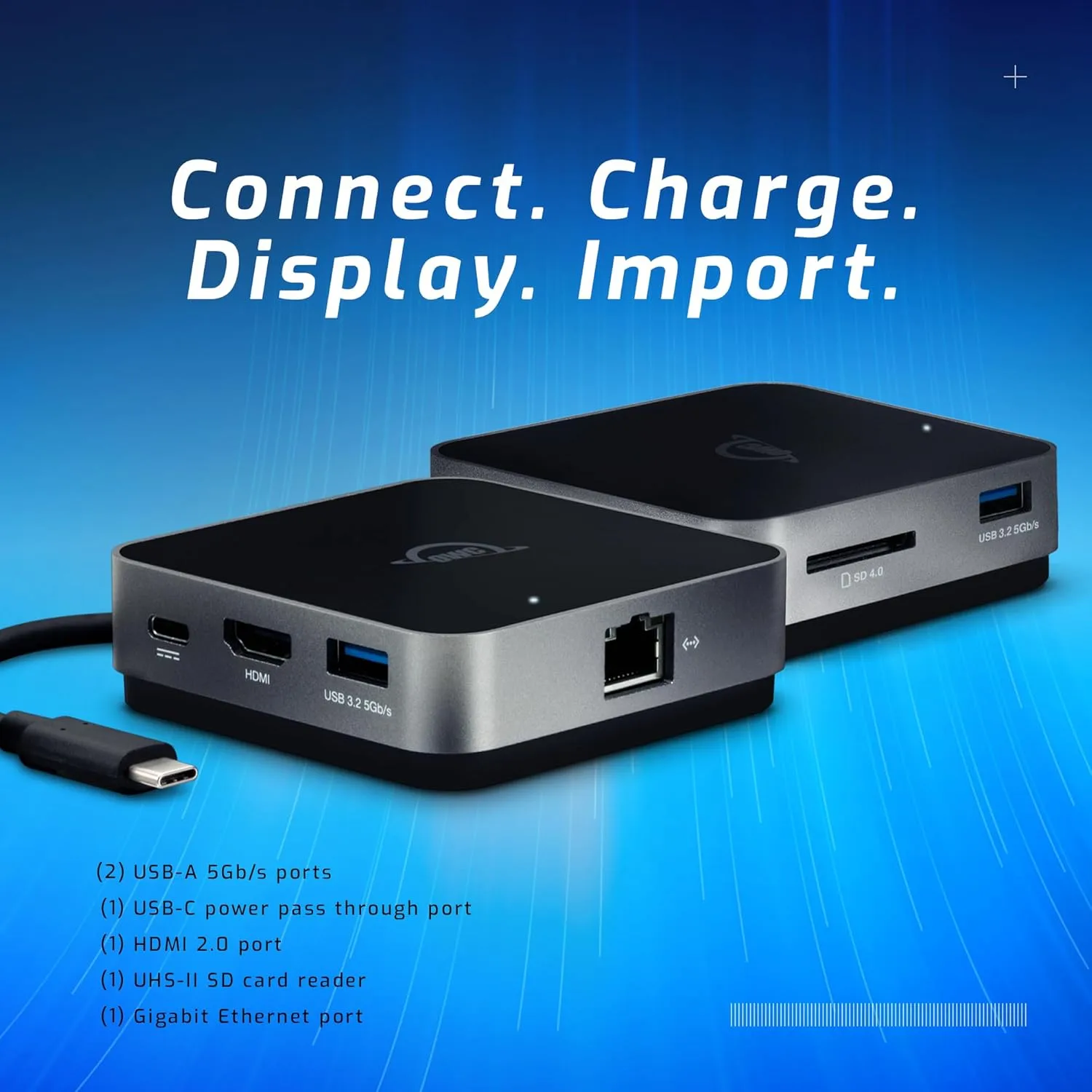 OWC USB-C Travel Dock — Portable USB-C Docking Station with Integrated Cable, HDMI 2.0, SD Card & 100W Power Pass-Through