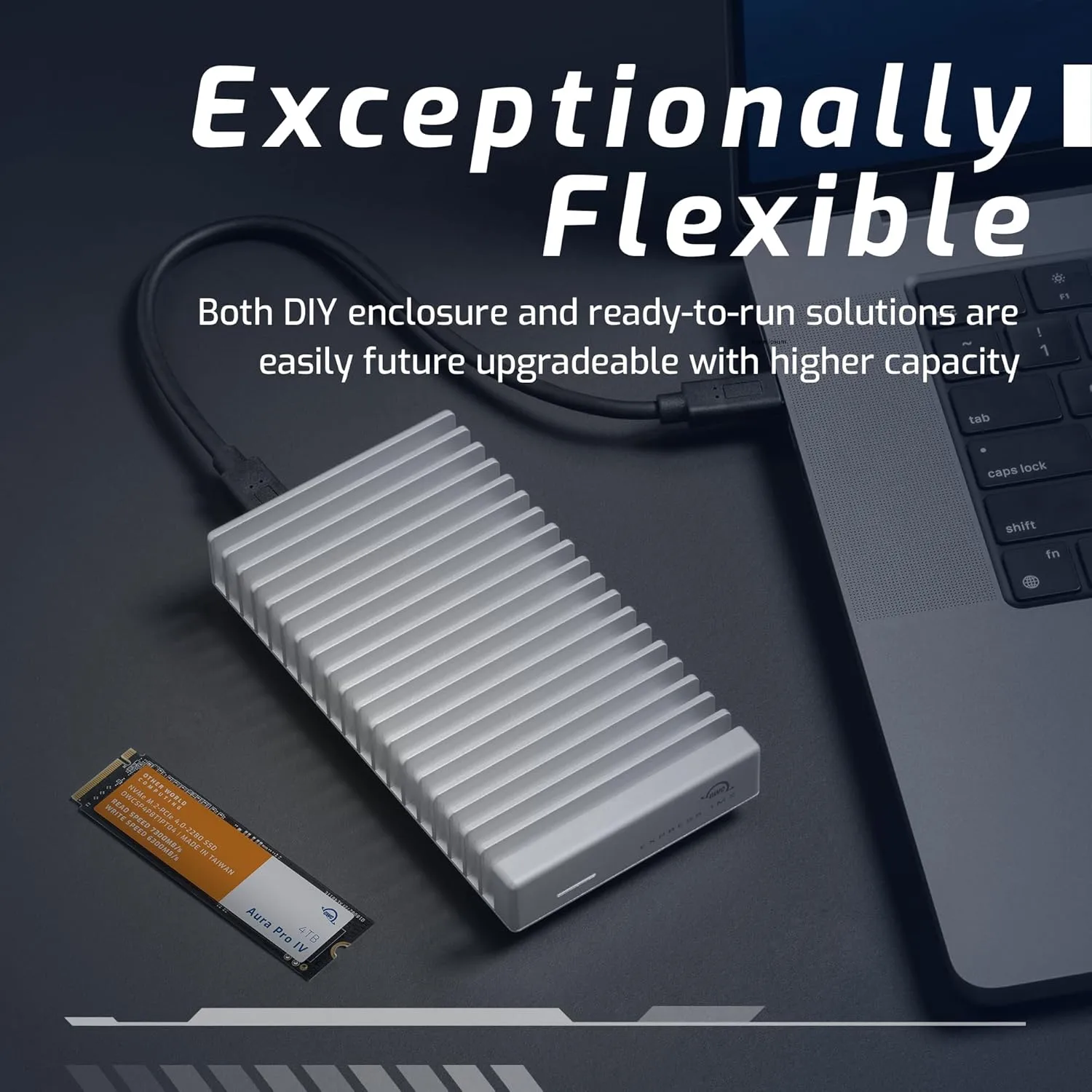 OWC Express 1M2 80Gb/s USB4 Portable NVMe SSD Enclosure Aluminum Heat Sink