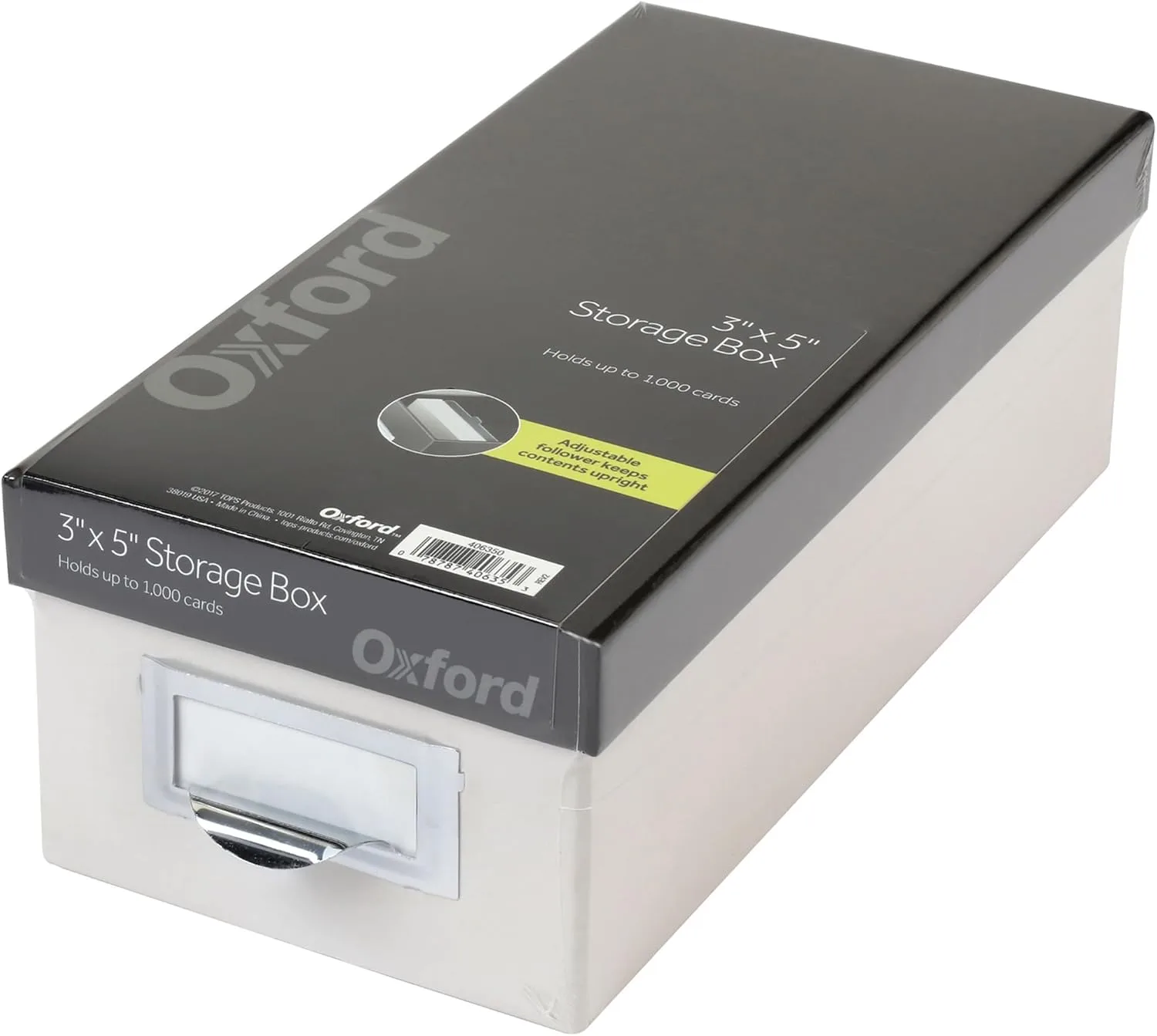 Oxford Index Card Storage Box, 3in x 5in, Marble White/Black