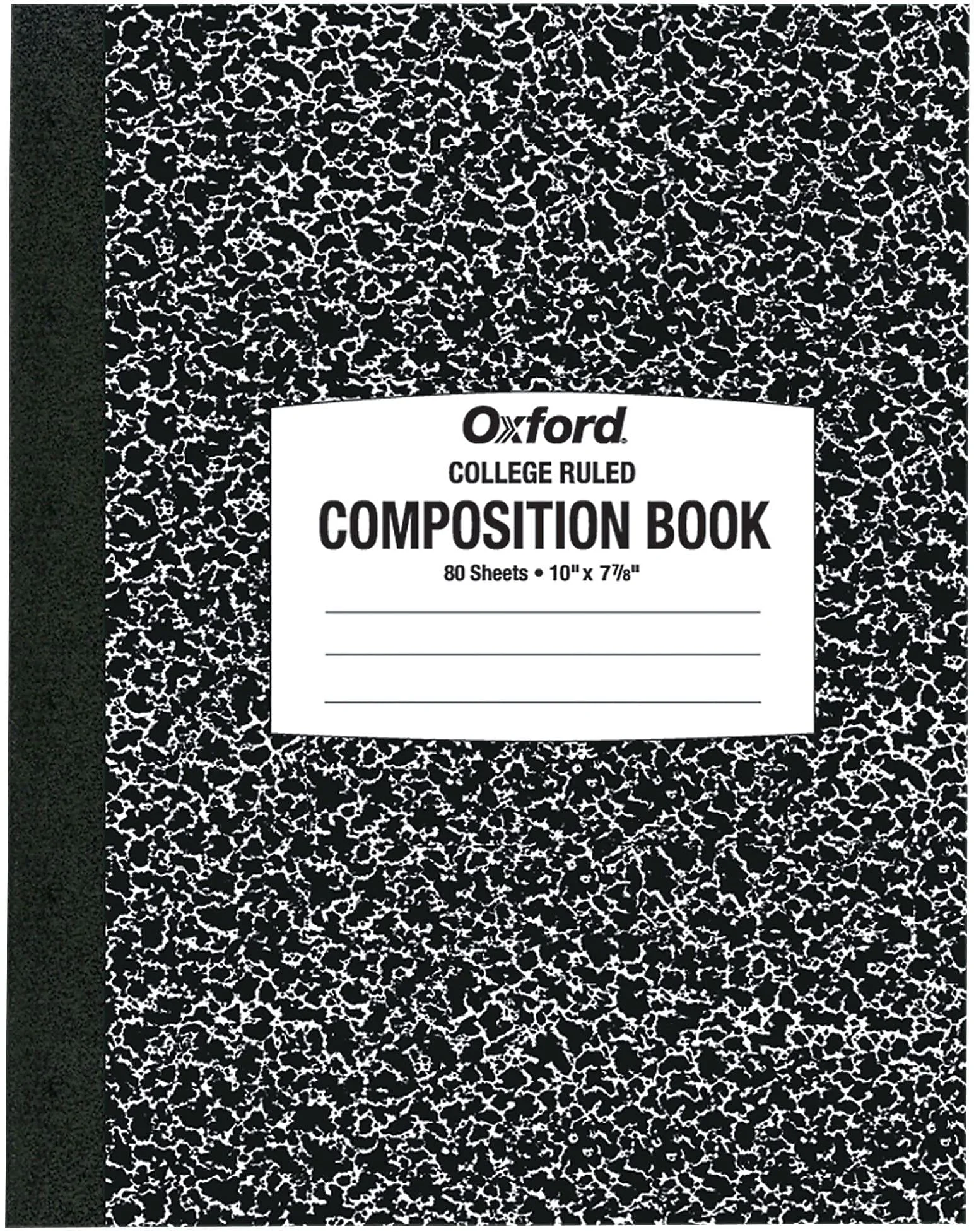Oxford Tops Composition Notebook, 7-7/8in x 10in, College Ruled, 80 Sheets, Black Marble