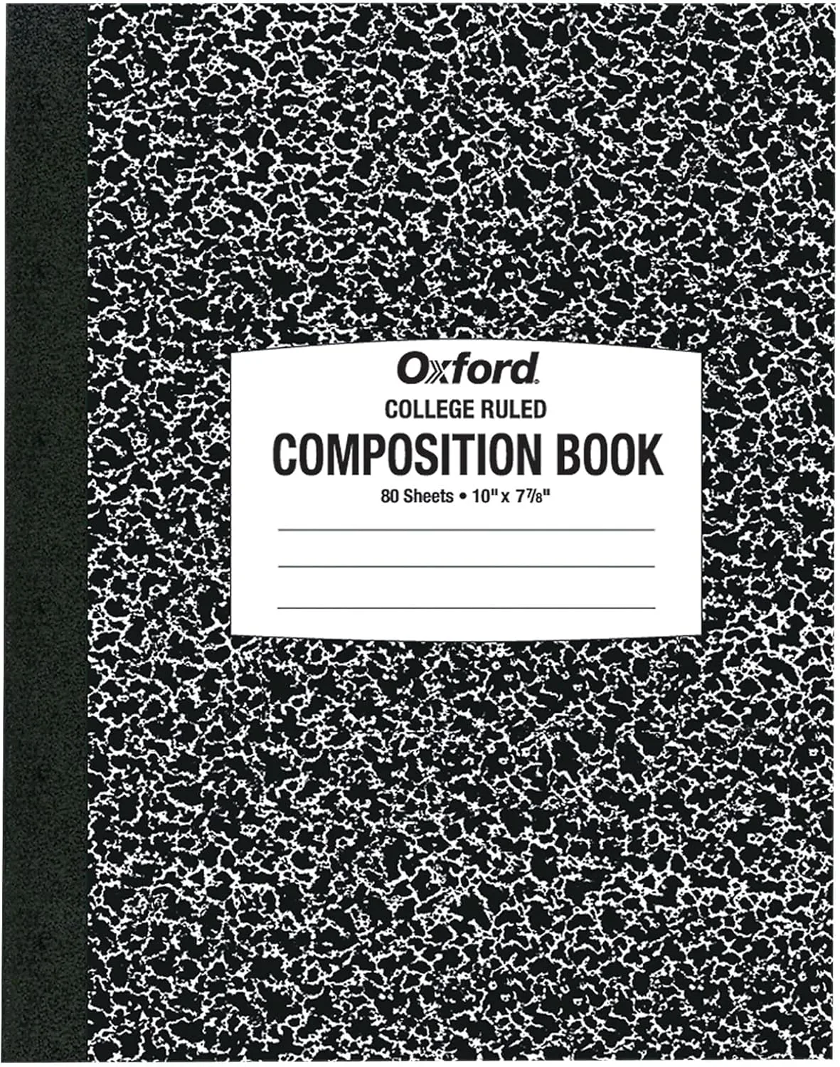 Oxford Tops Composition Notebook, 7-7/8in x 10in, College Ruled, 80 Sheets, Black Marble