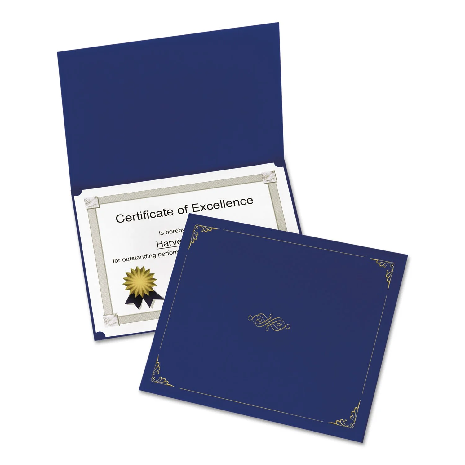 Oxford Linen-finish Certificate Holders - Letter - 8 1/2in x 11in Sheet Size - Linen - Dark Blue - 5 / Pack