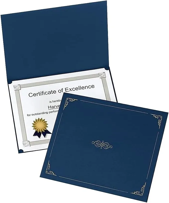 Oxford Linen-finish Certificate Holders - Letter - 8 1/2in x 11in Sheet Size - Linen - Dark Blue - 5 / Pack