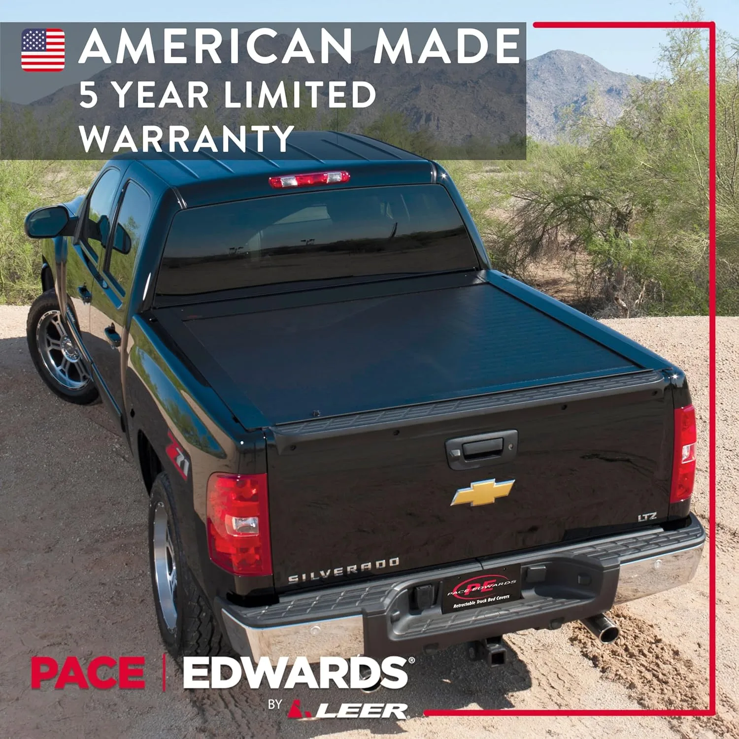 Pace Edwards Jackrabbit Retractable Truck Bed Tonneau Cover for Chevrolet Silverado 1500 HD, Years 2019-2025, 5'8" Truck Bed, Black