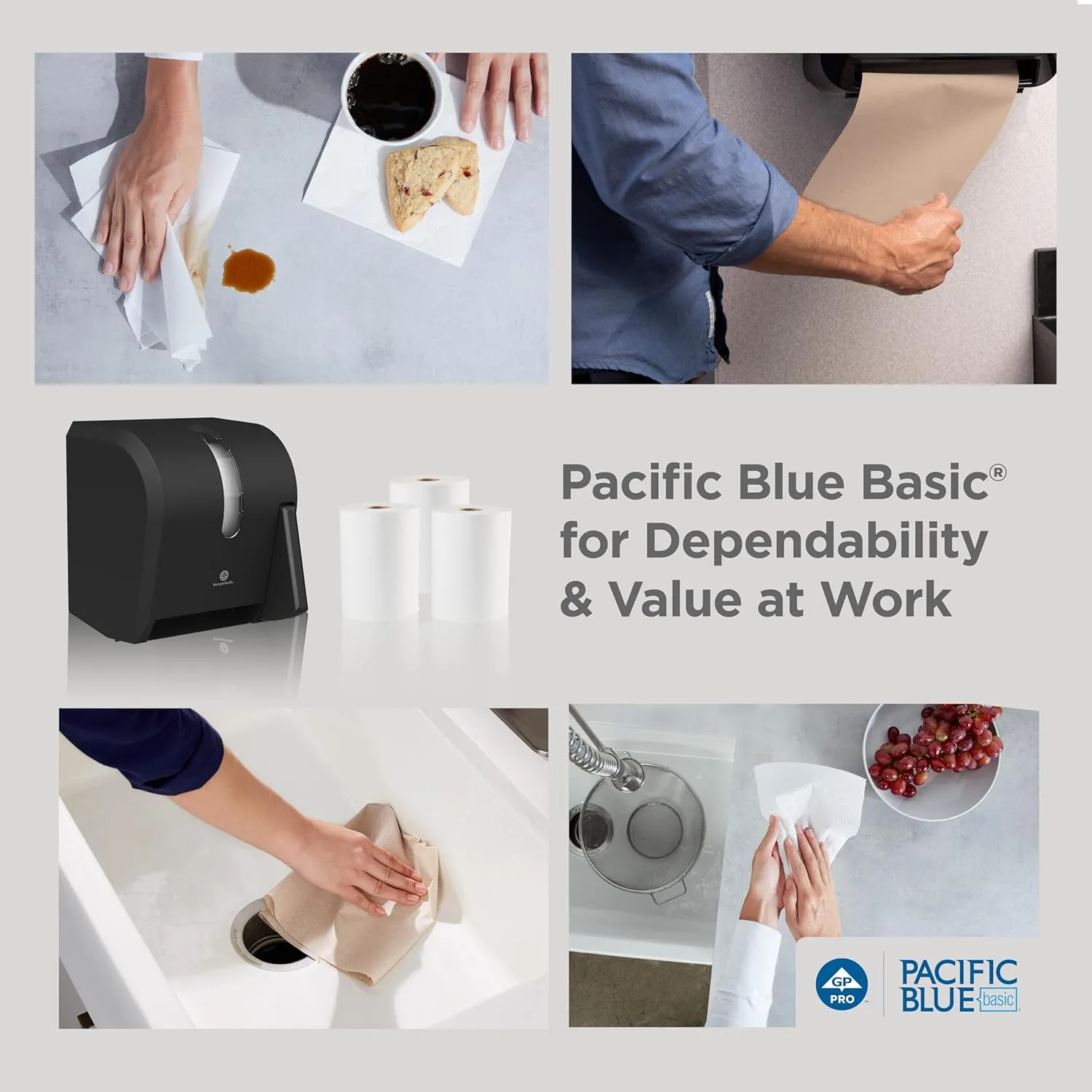 Georgia-Pacific Pacific Blue Basic Recycled Paper Towel Rolls, 26601, 800 ft, 6 Rolls/Case