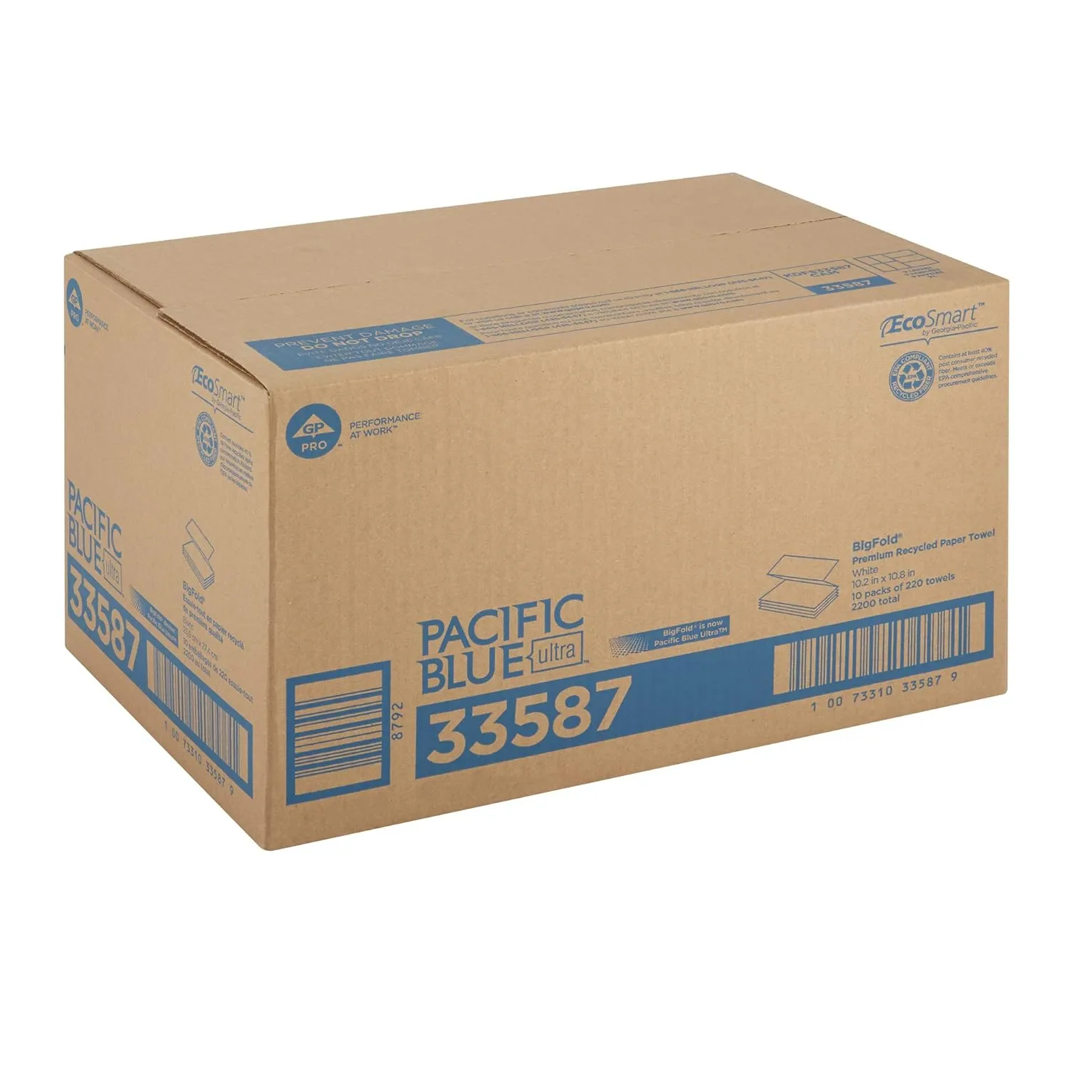 Pacific Blue Ultra Bigfold Recycled Paper Towels by GP PRO (Georgia-Pacific), 33587, 220 Paper Towels Per Pack
