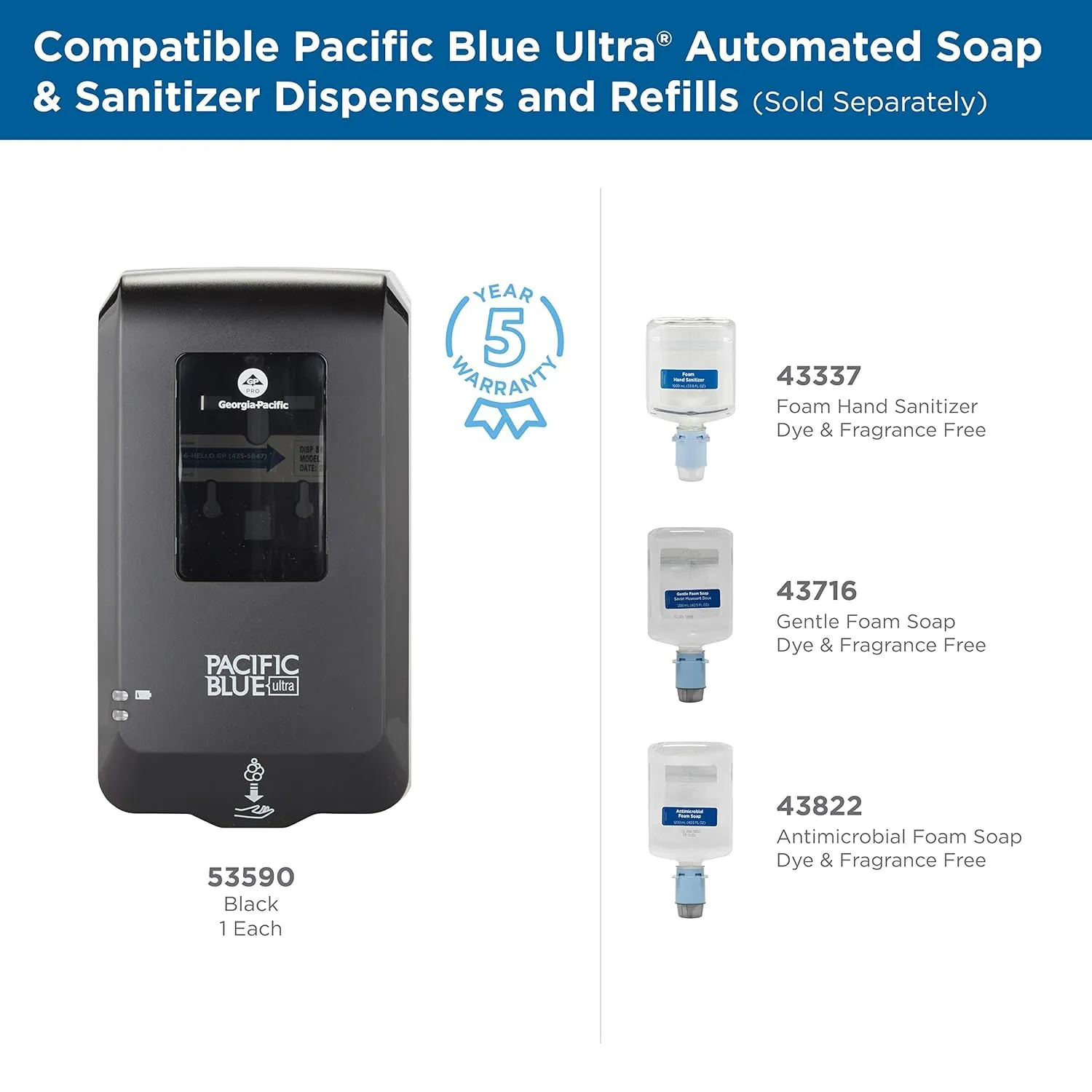 Pacific Blue Ultra Gentle Foam Hand Soap Refill (43716) — Fragrance-Free, 3-Pack