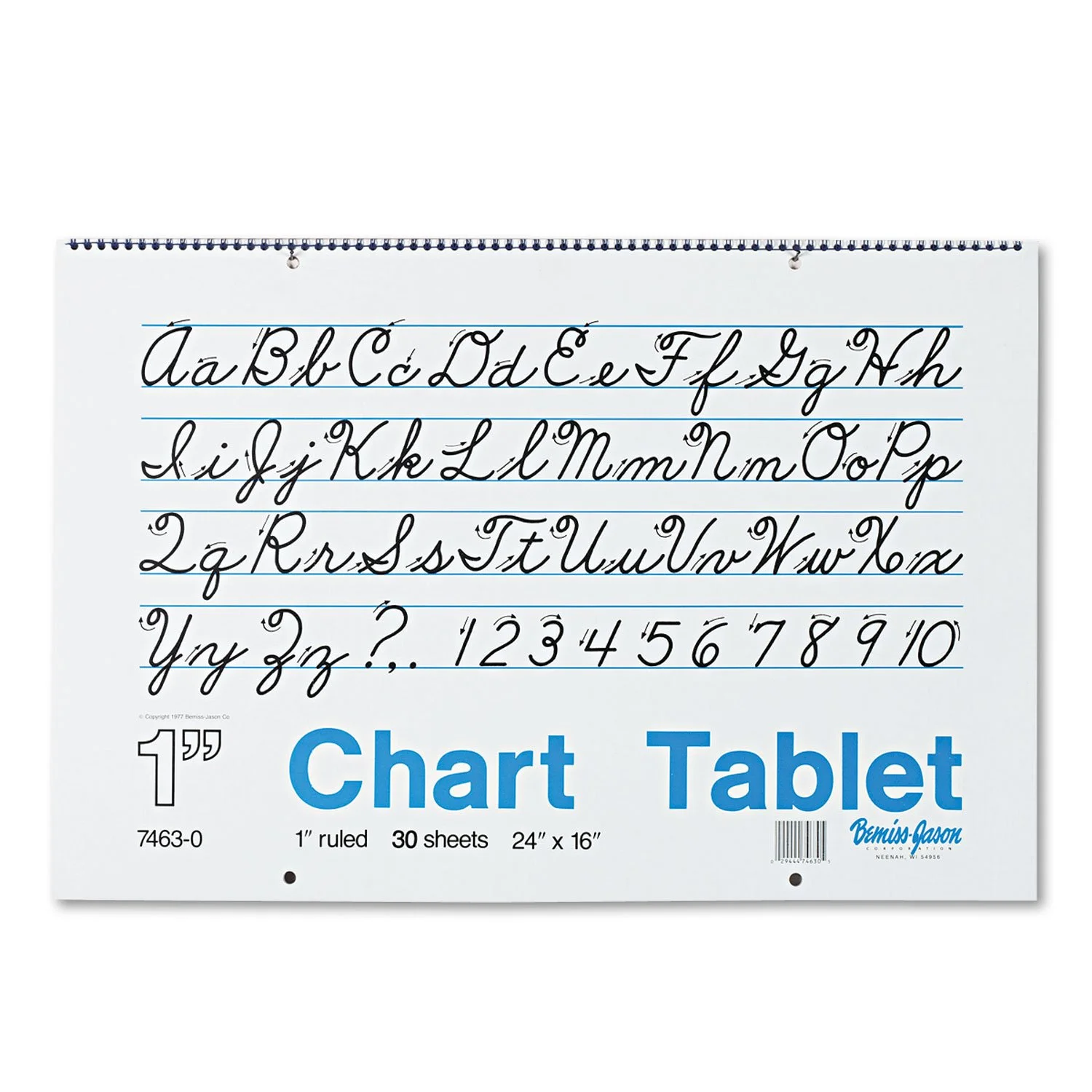 Pacon Ruled Chart Tablet - 30 Sheets - Spiral Bound - 1in Ruled - 24in x 16in - White - Stiff Cover - 74630