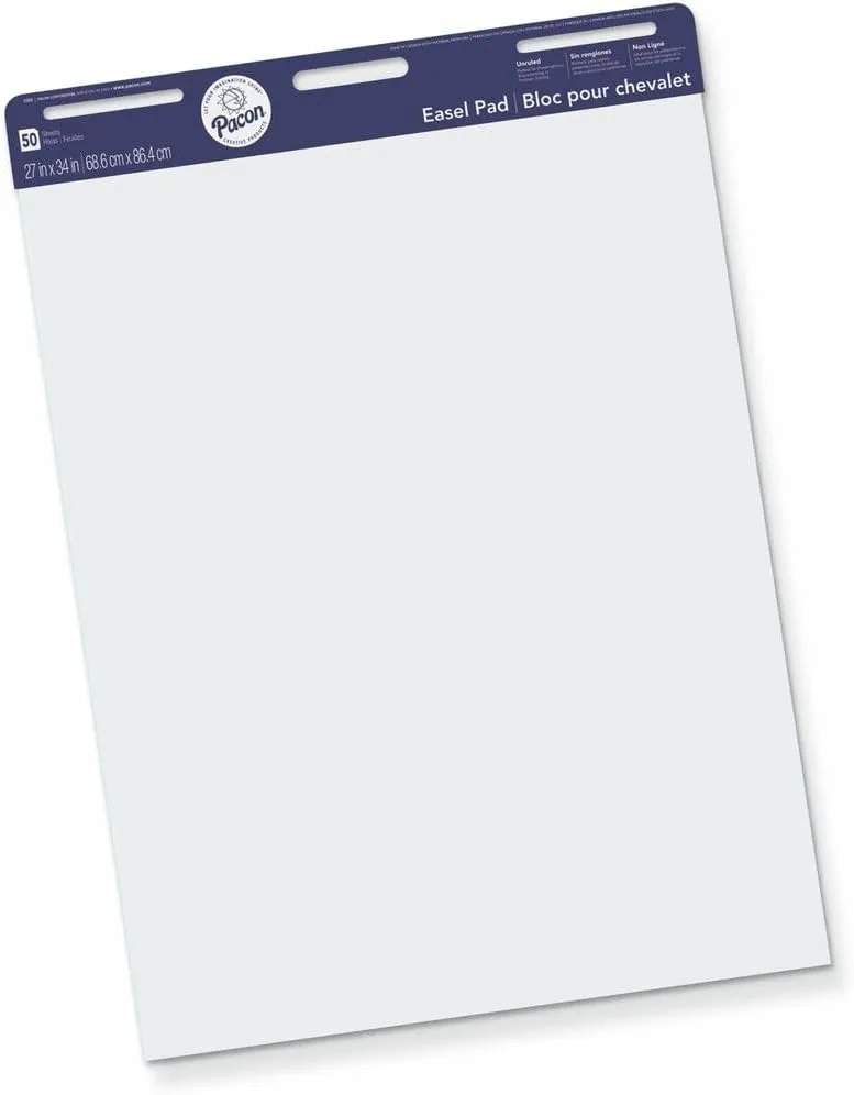 Pacon 3385 Easel Pad, Perforated, Unruled, 27x34-Inch, 50 Sheets, White