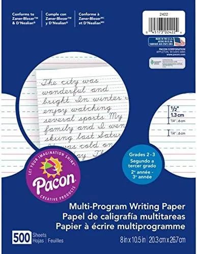 Pacon Multi-Program Handwriting Paper, 16 Lb, 1/2" Short Rule, One-Sided, 8 X 10.5, 500/pack