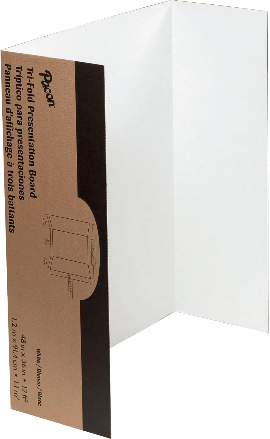 Pacon 80% Recycled Single-Walled Tri-Fold Presentation Boards, 40in x 28in, White, Carton of 8