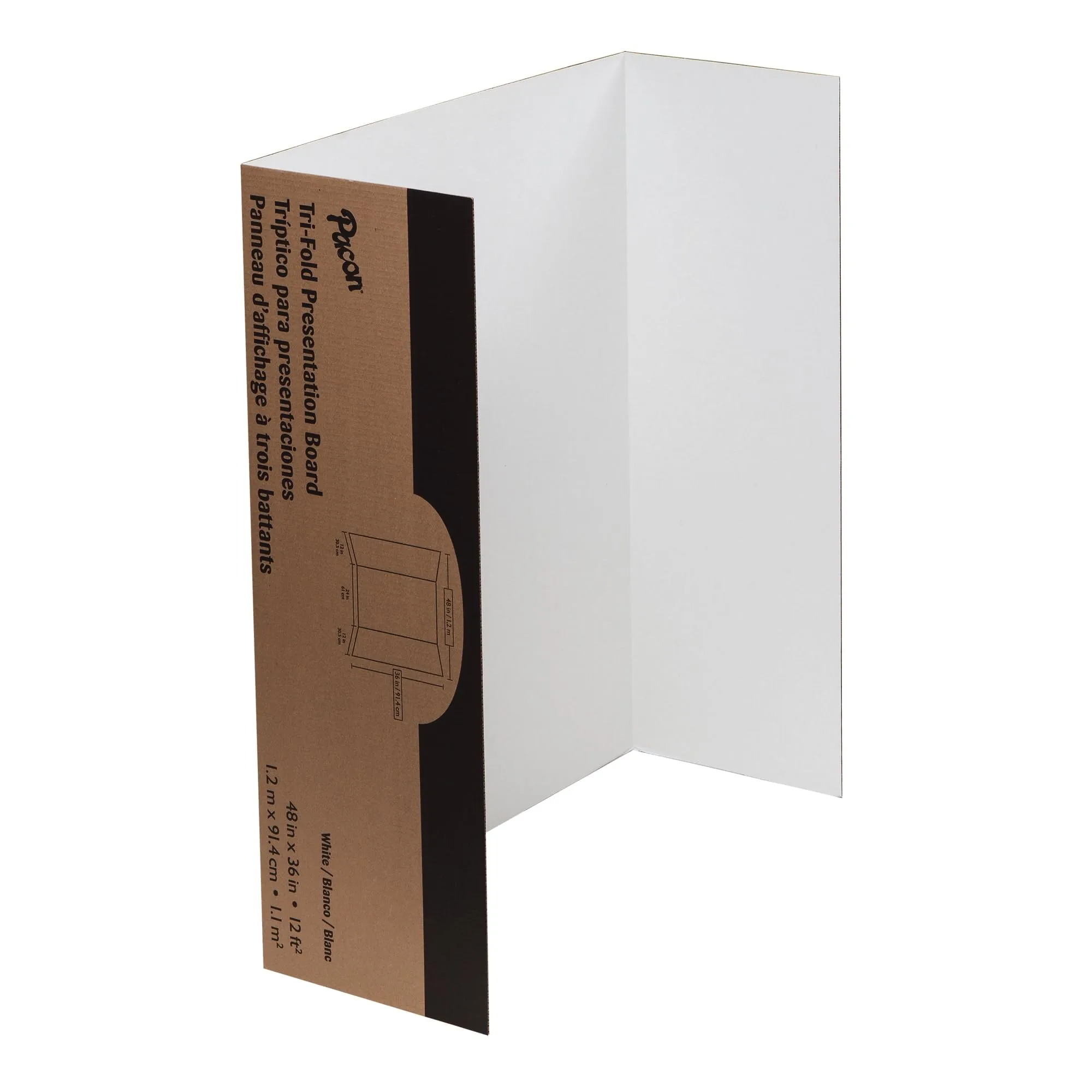 Pacon Tri-Fold Presentation Boards, 48 x 36 in, White, Carton of 4