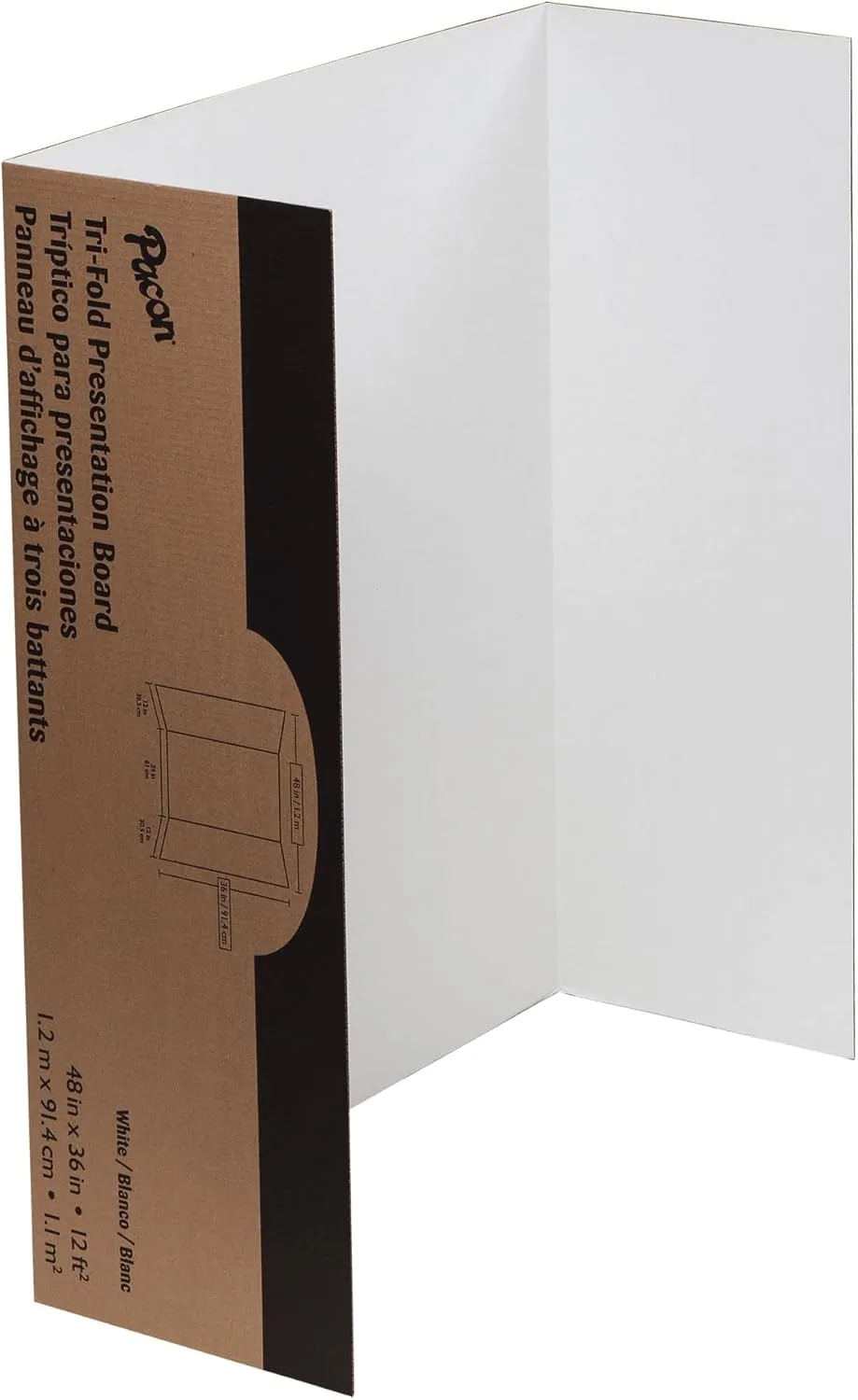 Pacon Tri-Fold Presentation Boards, 48 x 36 in, White, Carton of 4