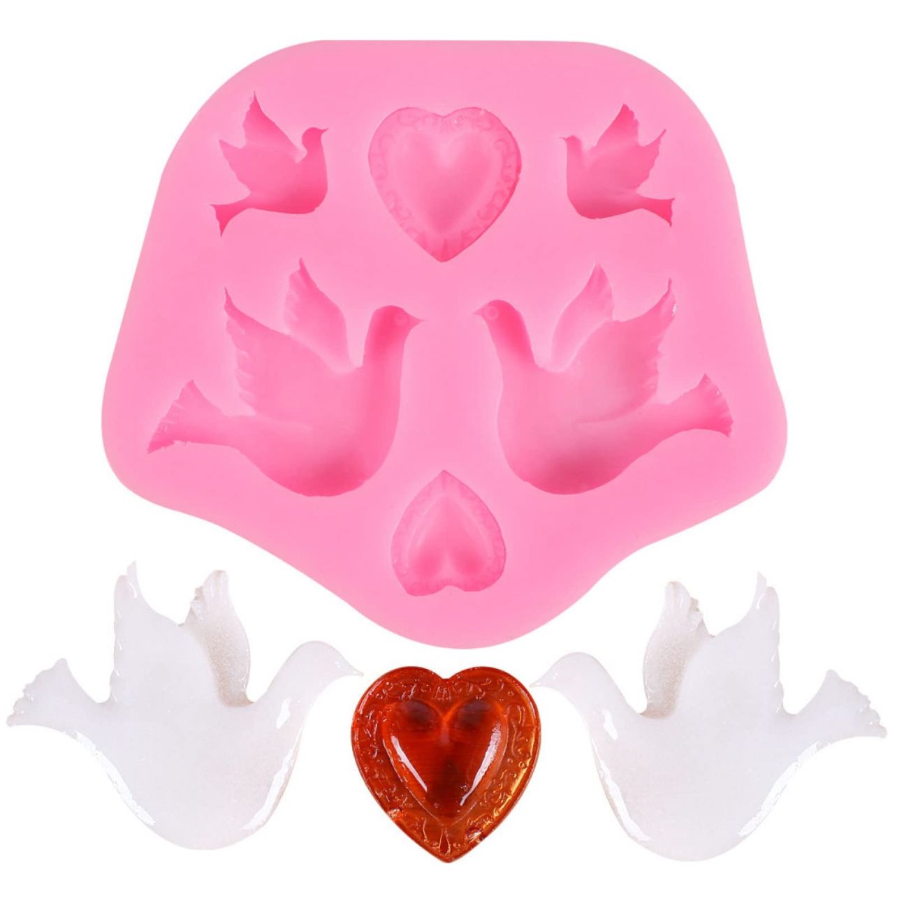 Molde de silicon Aves/Corazon 6 en 1 8x7cm 1 pza INV