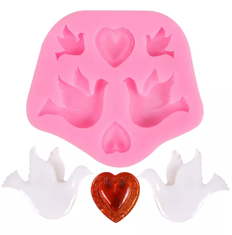 Molde de silicon Aves/Corazon 6 en 1 8x7cm 1 pza INV