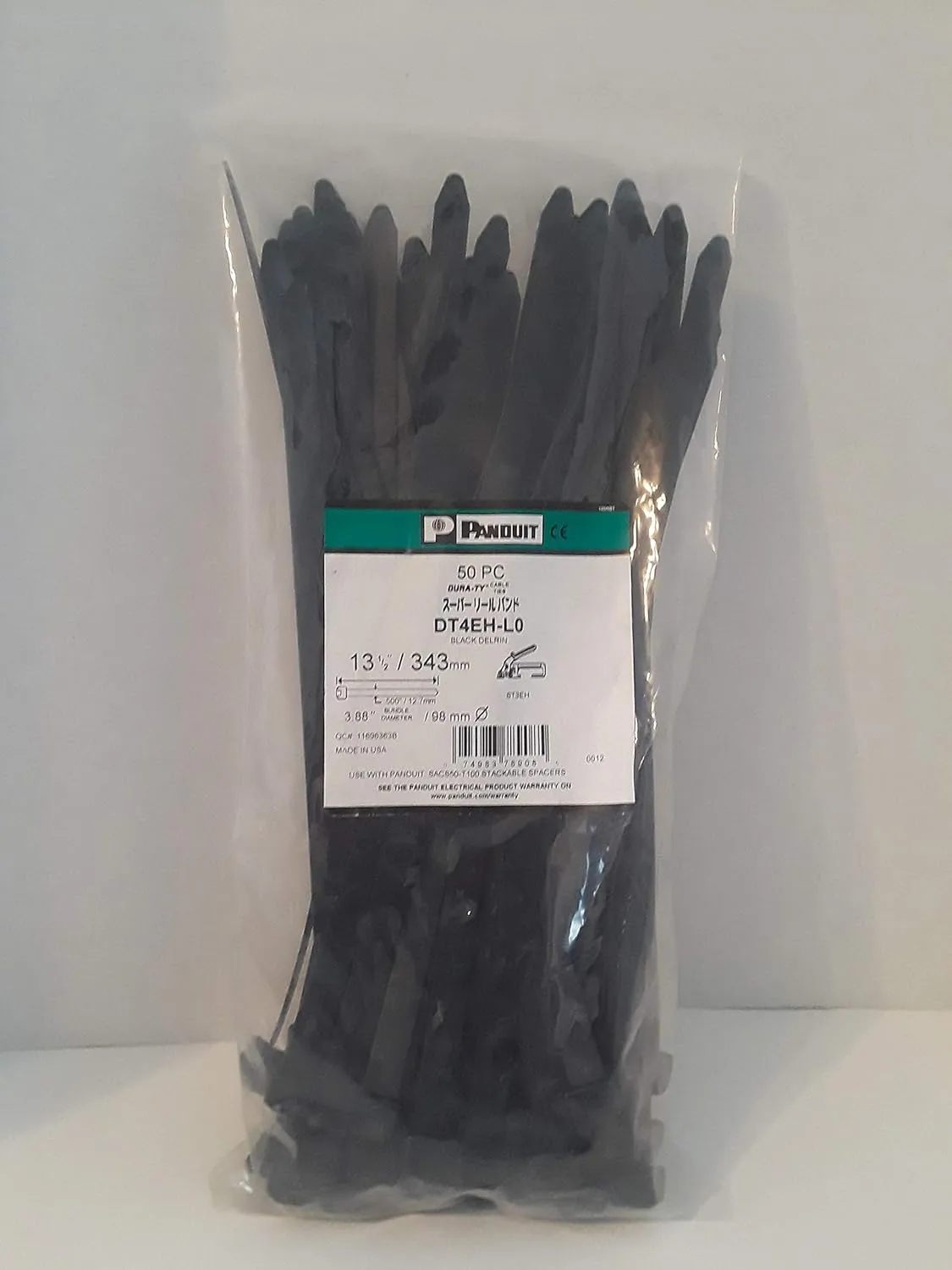 Panduit DT4EH-L0 Dura-Tycable Tie, Extra-Heavy, 13.5-Inch Length, Weather Resistant Acetal, Black (50-Pack)