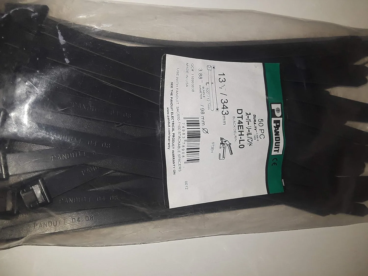Panduit DT4EH-L0 Dura-Tycable Tie, Extra-Heavy, 13.5-Inch Length, Weather Resistant Acetal, Black (50-Pack)