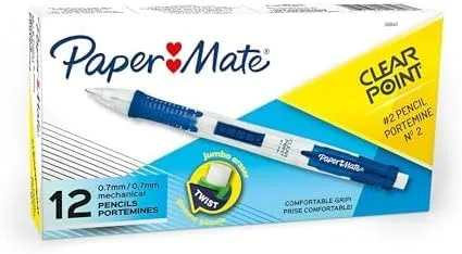 Paper Mate Clearpoint Mechanical Pencils, 0.7mm, Blue Barrel, Pack of 12