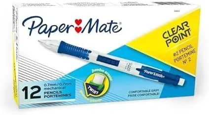 Paper Mate Clearpoint Mechanical Pencils, 0.7mm, Blue Barrel, Pack of 12