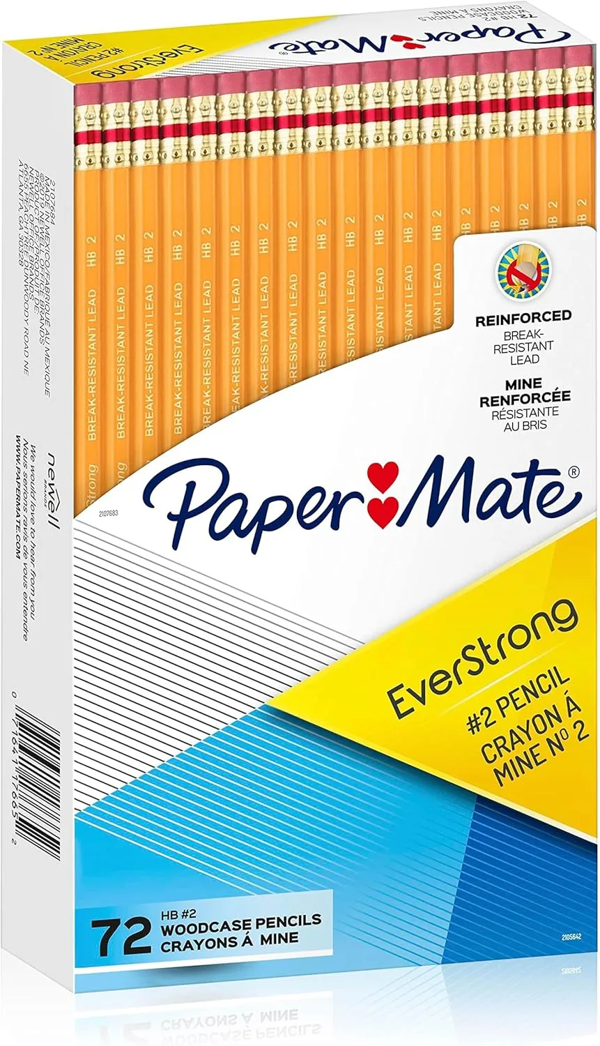 Paper Mate EverStrong #2 Pencils, Reinforced Break-Resistant Lead, 72-Count