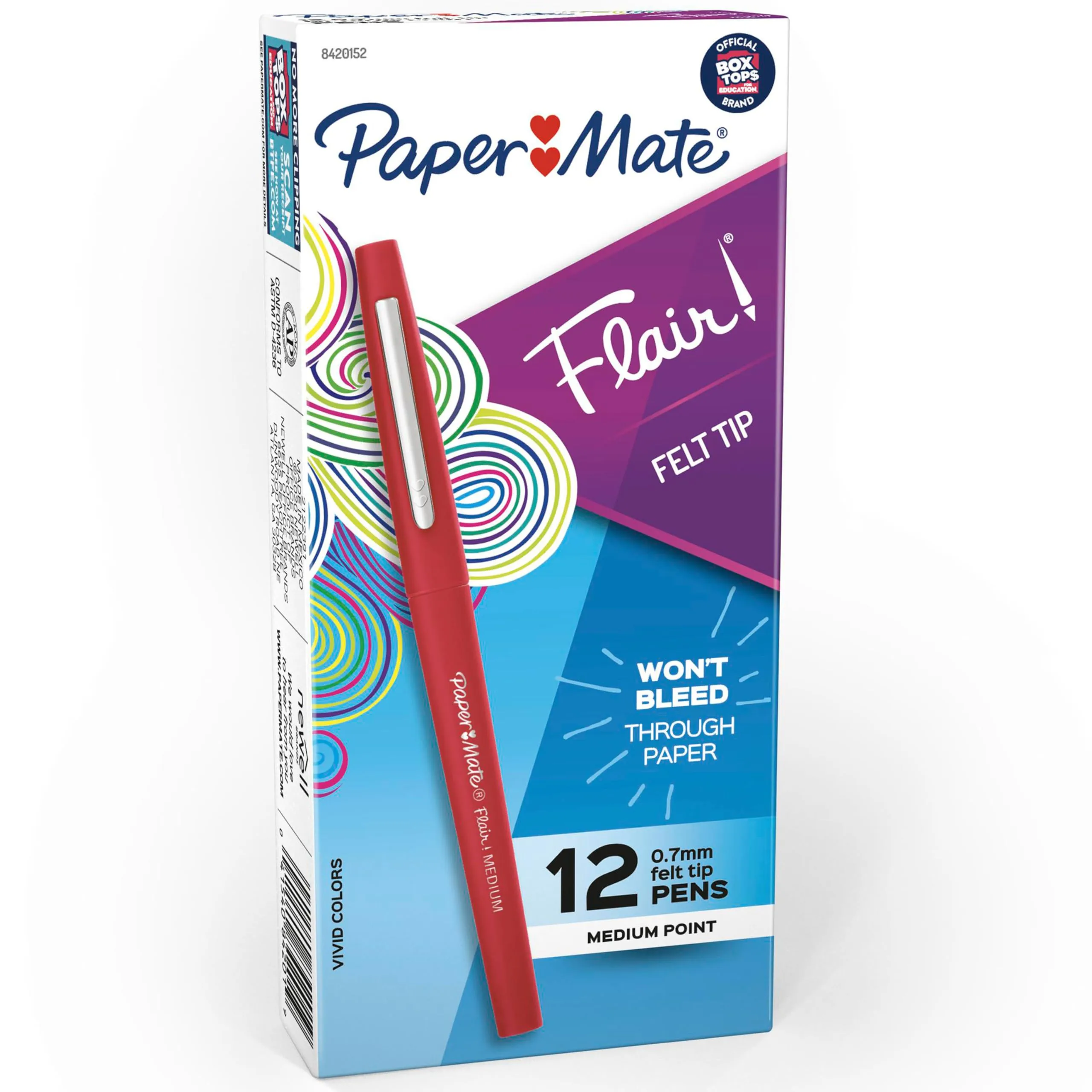 Paper Mate Flair Felt Tip Pens, Medium Point 0.7mm, Red, 12 Count