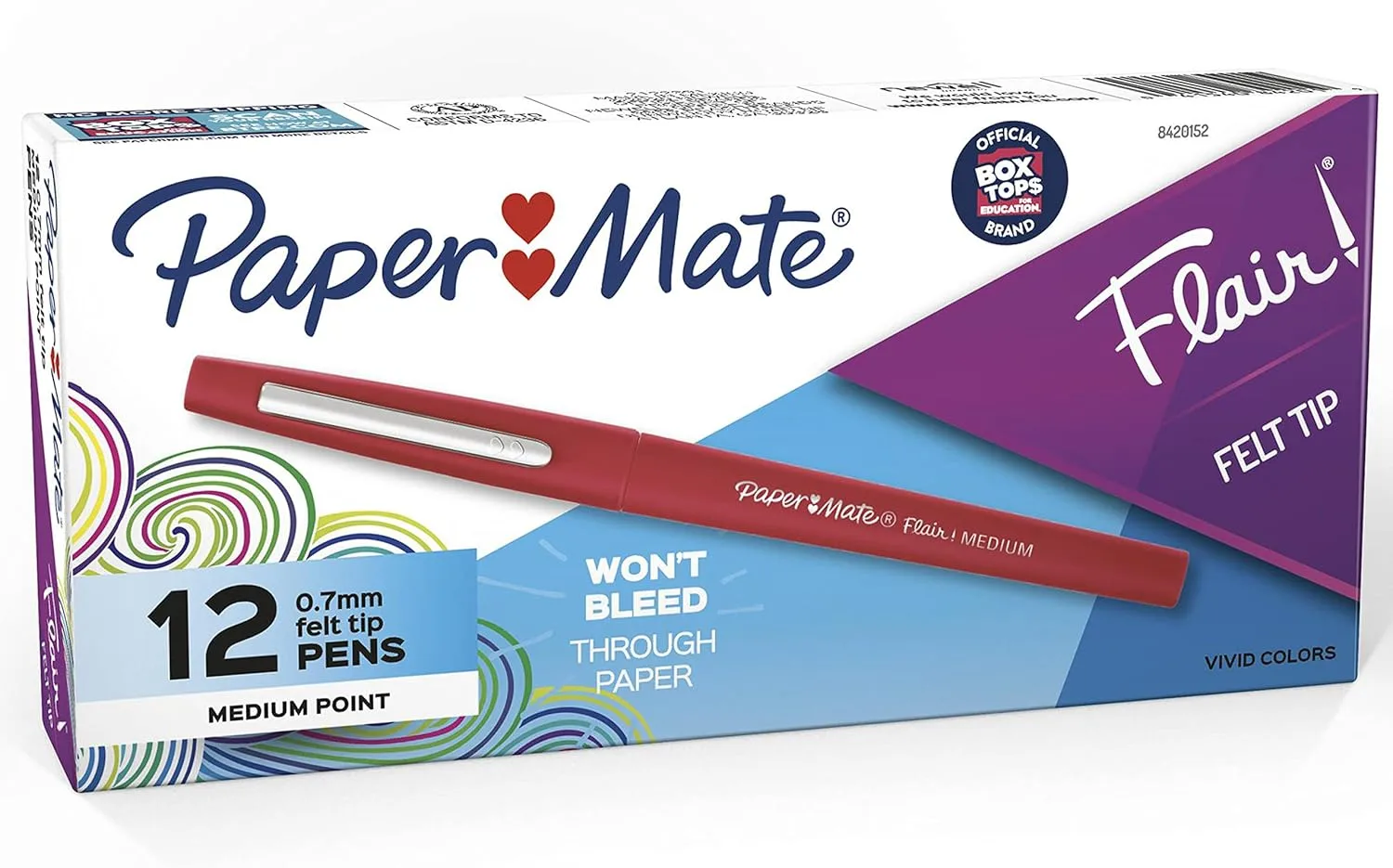 Paper Mate Flair Felt Tip Pens, Medium Point 0.7mm, Red, 12 Count
