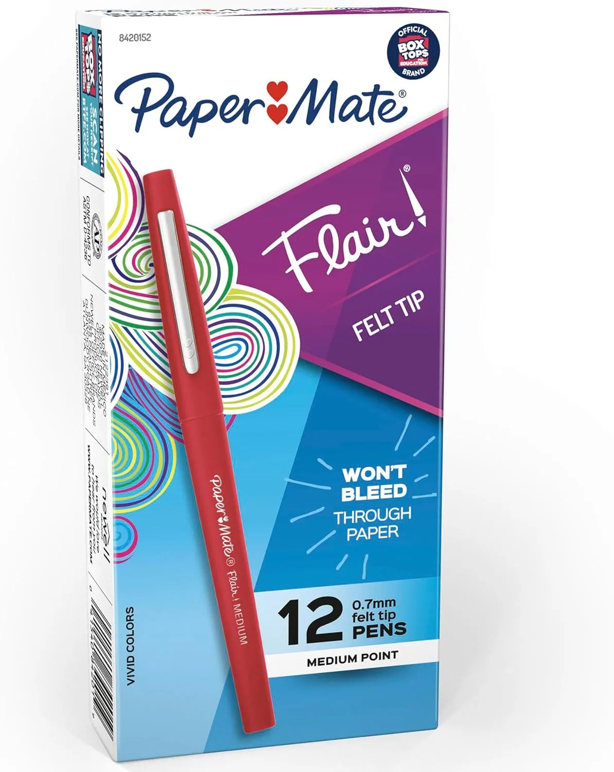 Paper Mate Flair Felt Tip Pens, Medium Point 0.7mm, Red, 12 Count