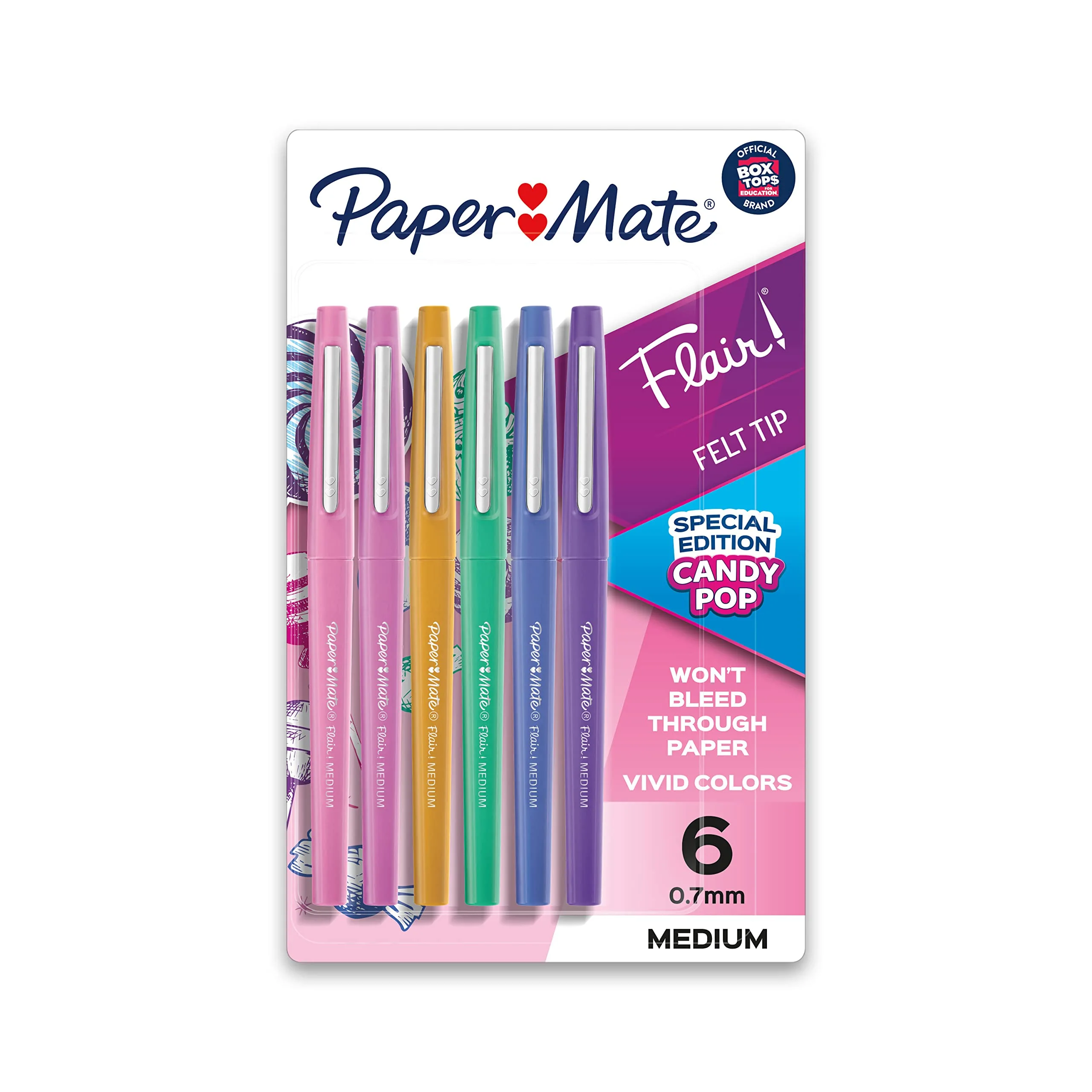 Paper Mate Flair Candy Pop Felt-Tip Pens, Medium Point (0.7 mm), 6 Count