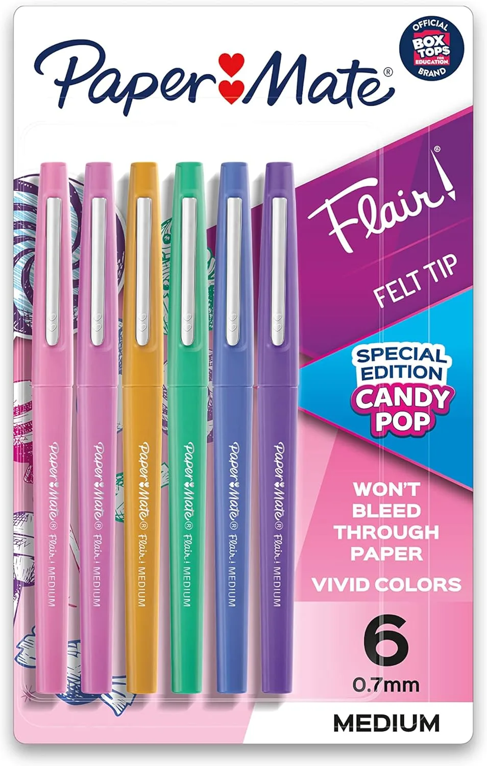 Paper Mate Flair Candy Pop Felt-Tip Pens, Medium Point (0.7 mm), 6 Count