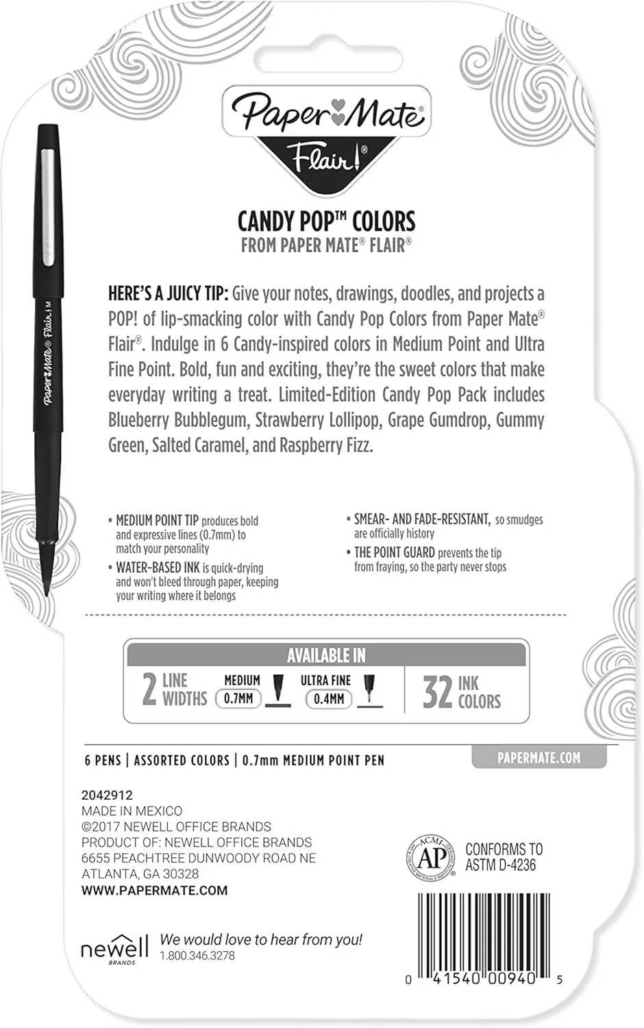 Paper Mate Flair Candy Pop Felt-Tip Pens, Medium Point (0.7 mm), 6 Count