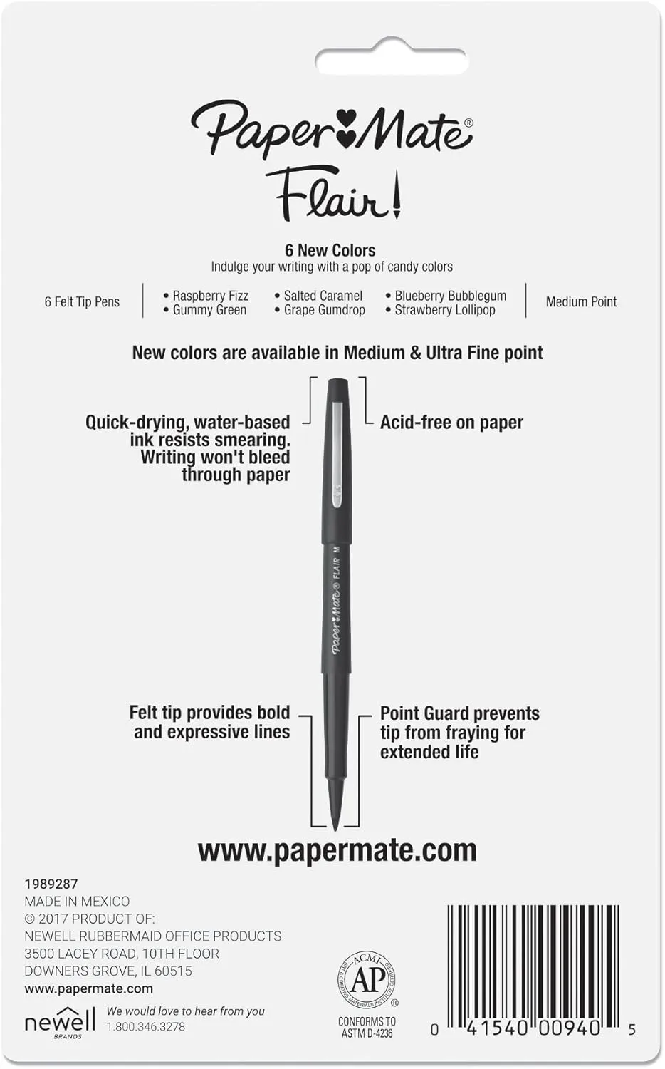 Paper Mate Flair Candy Pop Felt-Tip Pens, Medium Point (0.7 mm), 6 Count