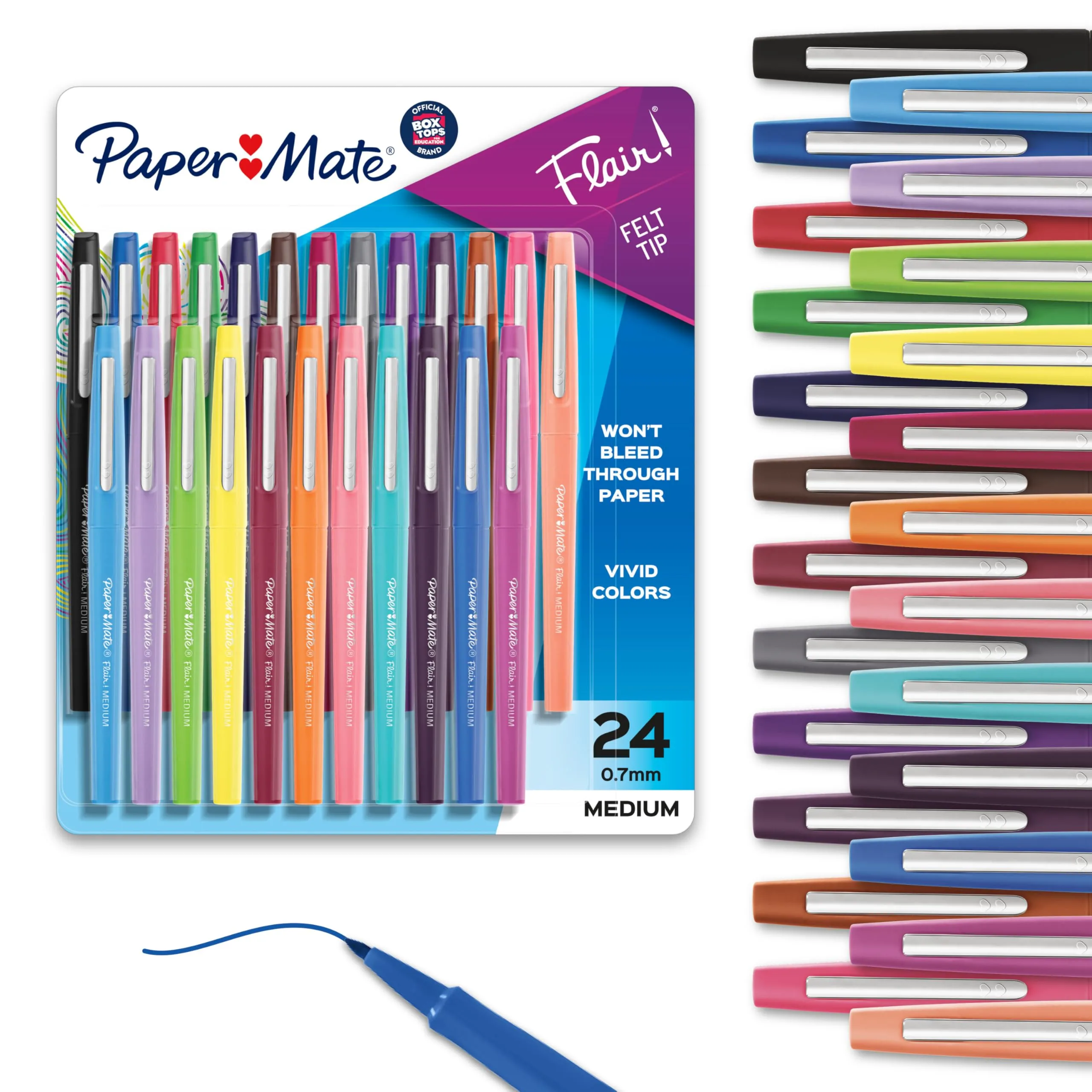 Paper Mate Flair Porous-Point Pens, 0.7 mm Medium Point, Assorted Colors, 24 Count