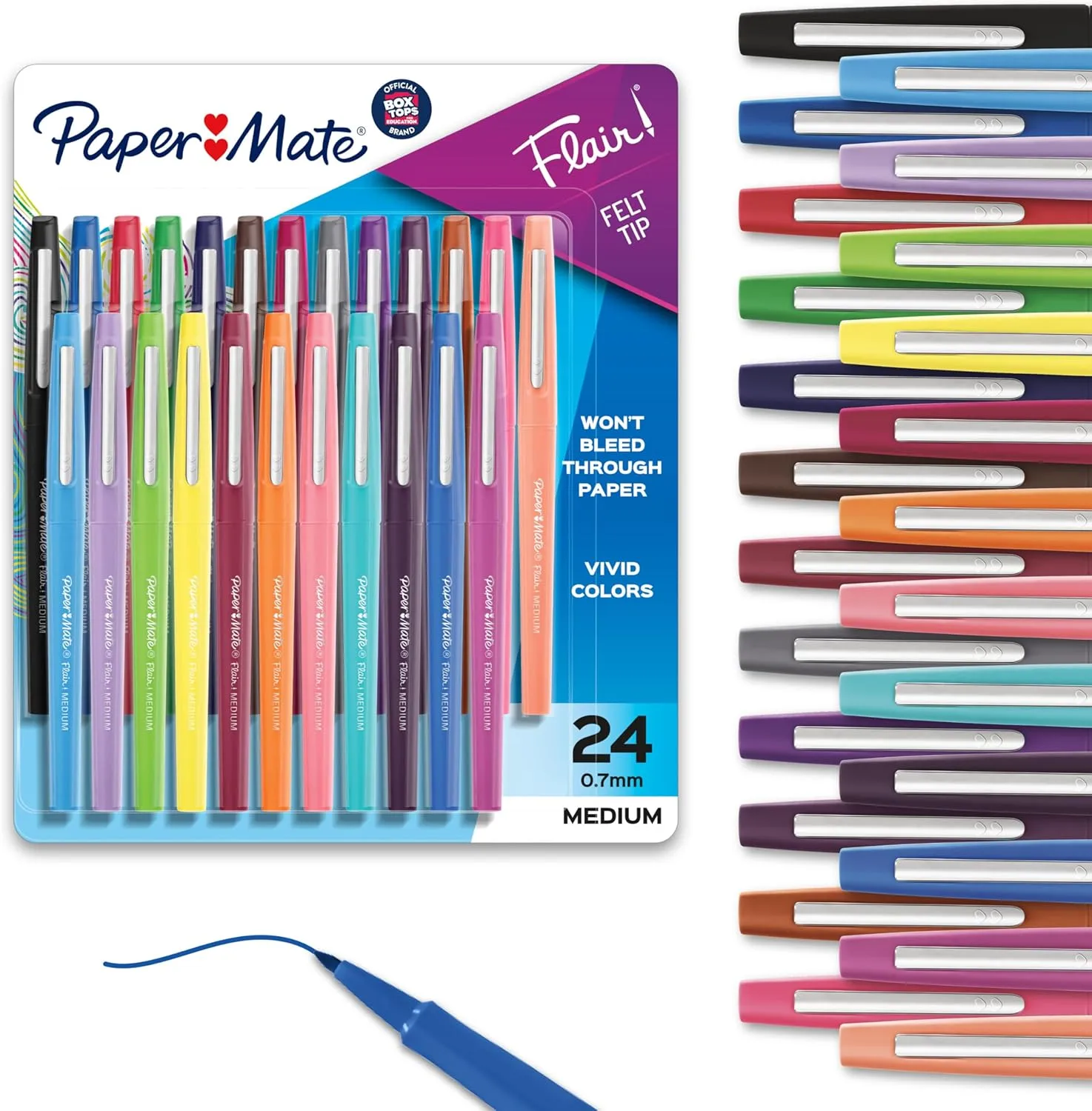 Paper Mate Flair Porous-Point Pens, 0.7 mm Medium Point, Assorted Colors, 24 Count