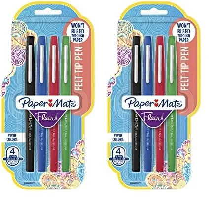Paper Mate Flair Porous-Point Pens, Medium Point, 0.7 mm, Assorted Ink Colors, Pack Of 4 Pens
