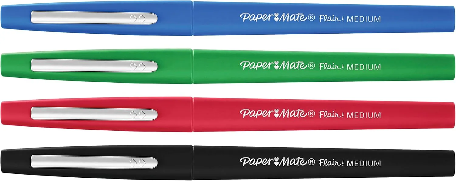 Paper Mate Flair Porous-Point Pens, Medium Point, 0.7 mm, Assorted Ink Colors, Pack Of 4 Pens