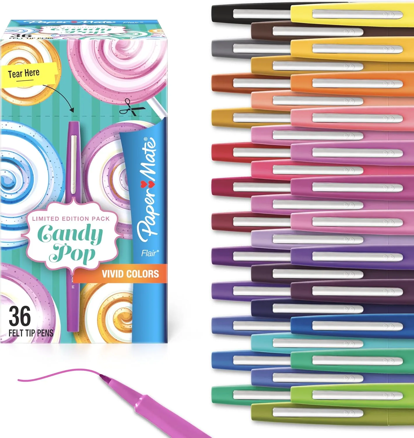 Paper Mate Flair Felt Tip Pens, Medium (0.7mm), Candy Pop, 36 Count