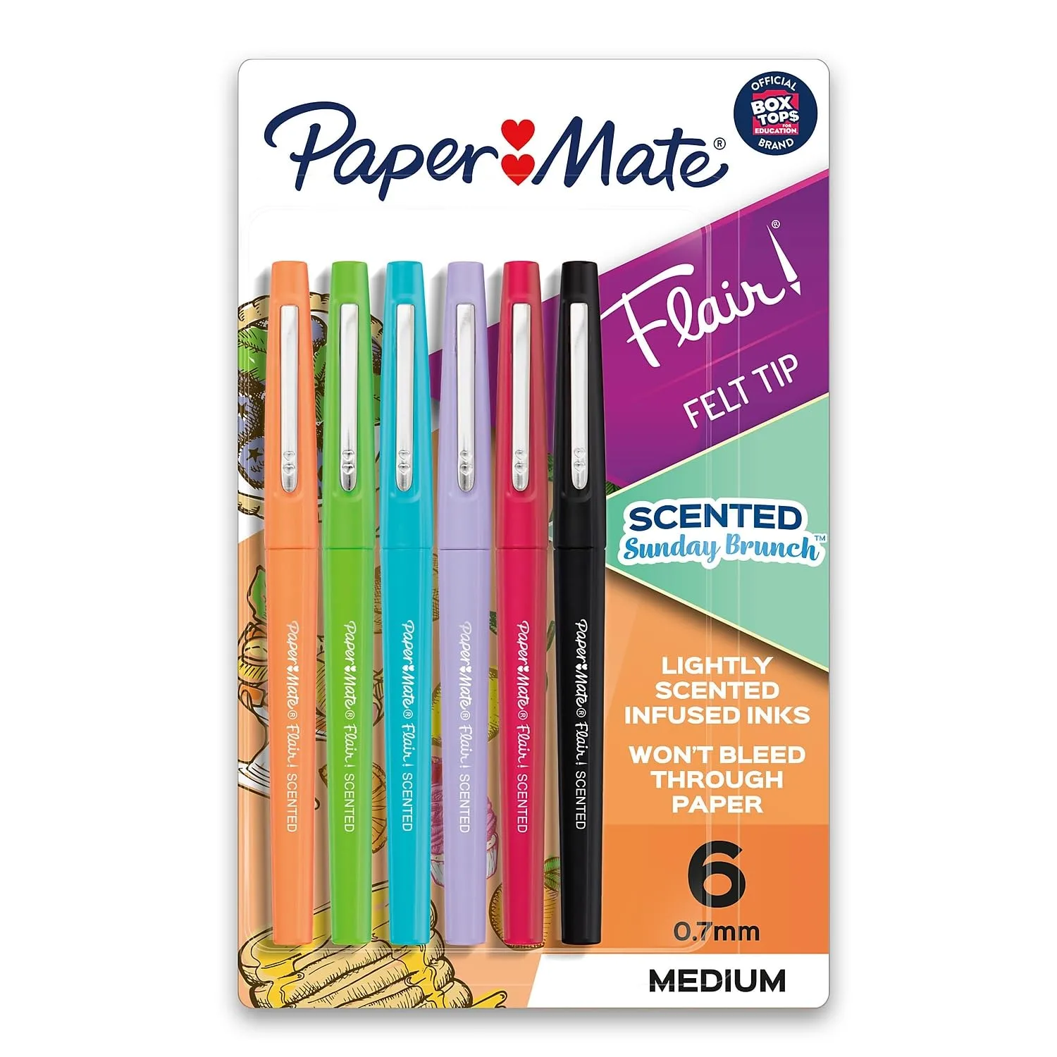 Paper Mate Flair Scented Felt-Tip Pens, Pack of 6, 0.7 mm Medium, Assorted Scents