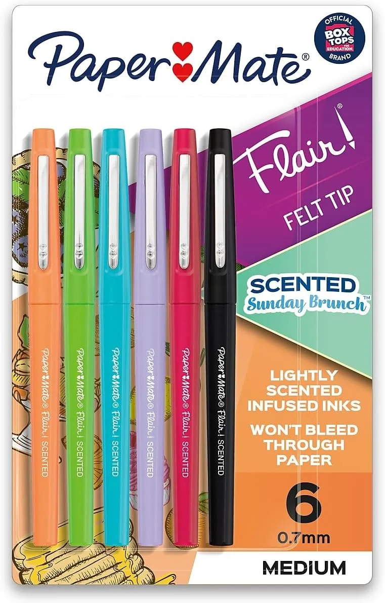 Paper Mate Flair Scented Felt-Tip Pens, Pack of 6, 0.7 mm Medium, Assorted Scents