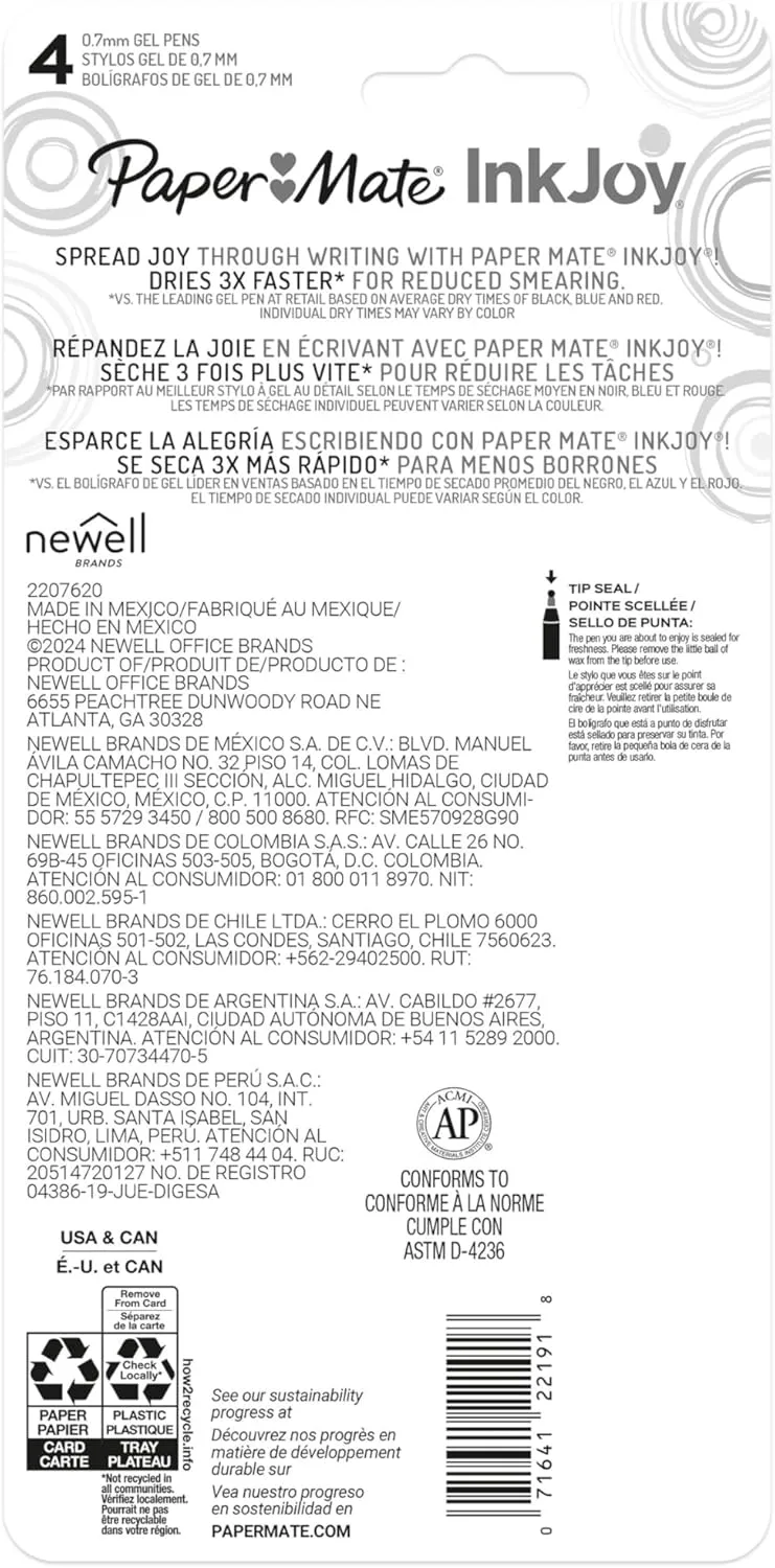 PAPER MATE InkJoy Gel Pens, 0.7mm Medium, Retractable, Assorted Colors