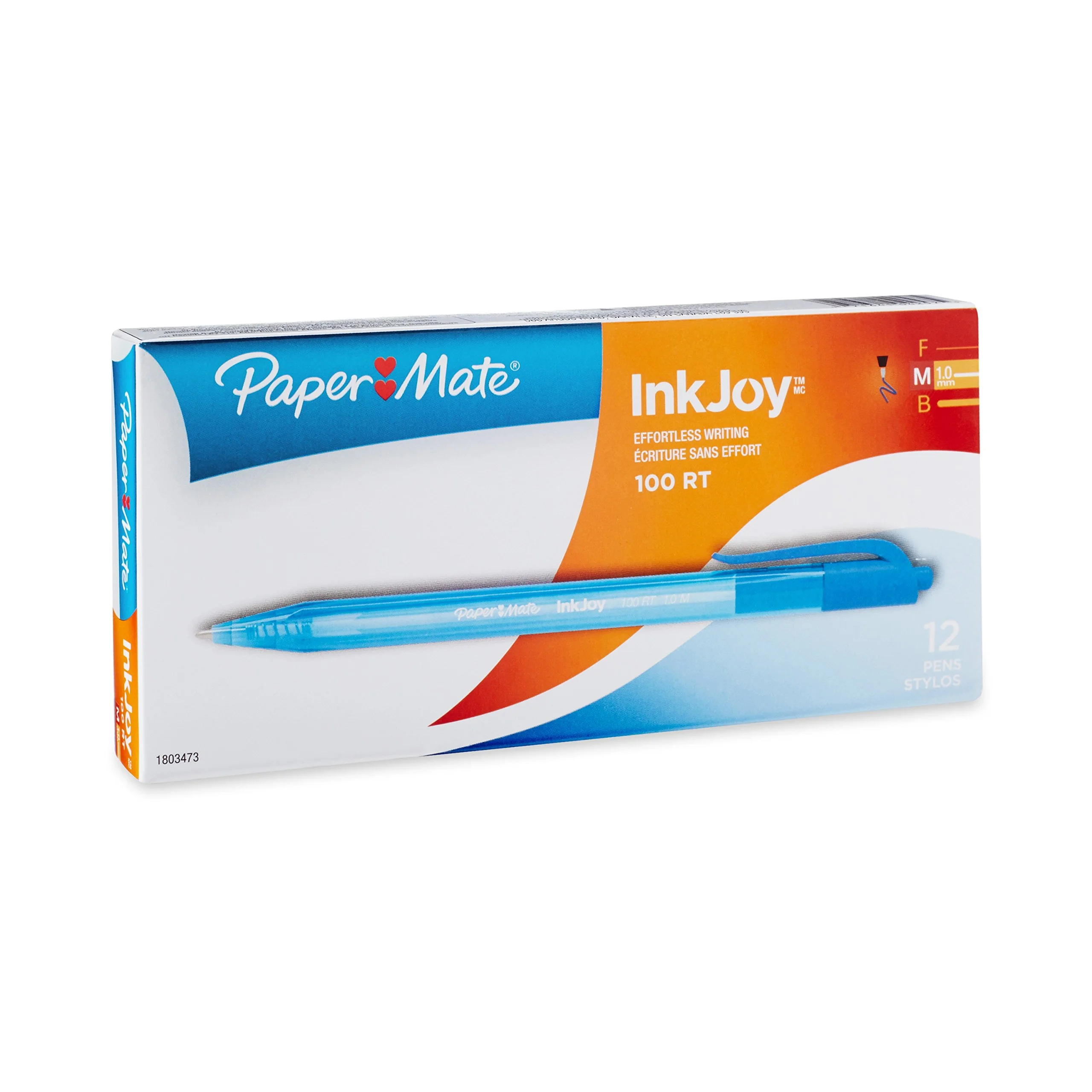 Paper Mate® InkJoy 100 RT Pens, Medium Point, 1.0 mm, Translucent Blue Barrels, Blue Ink, Pack Of 12