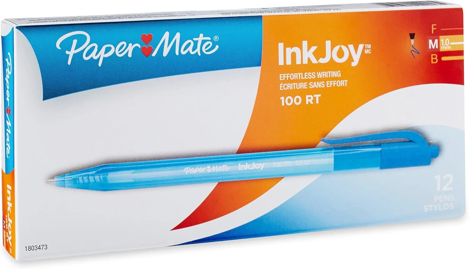 Paper Mate® InkJoy 100 RT Pens, Medium Point, 1.0 mm, Translucent Blue Barrels, Blue Ink, Pack Of 12