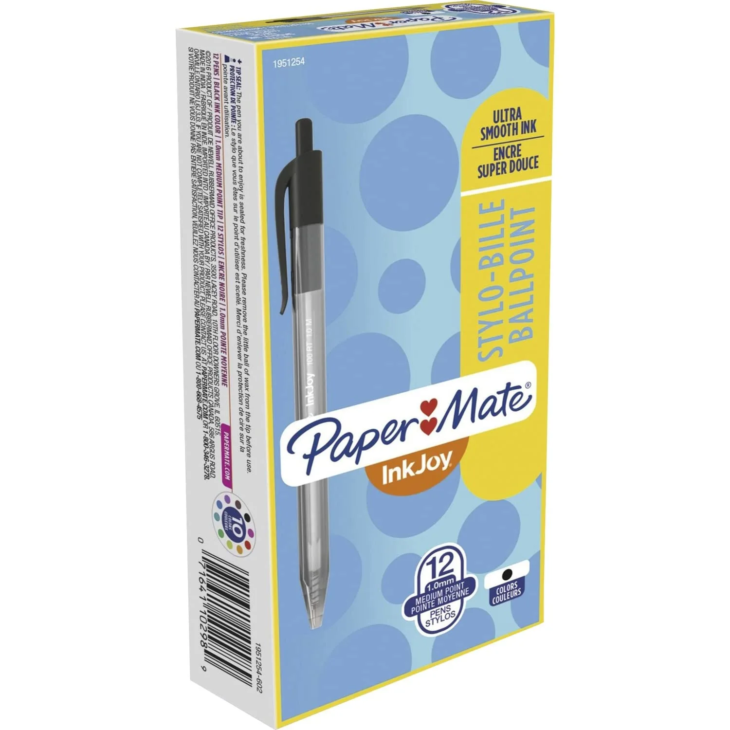 Paper Mate® InkJoy 100 RT Pens, Medium Point, 1.0 mm, Translucent Black Barrels, Black Ink, Pack Of 12