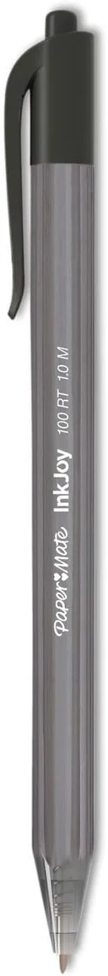 Paper Mate® InkJoy 100 RT Pens, Medium Point, 1.0 mm, Translucent Black Barrels, Black Ink, Pack Of 12