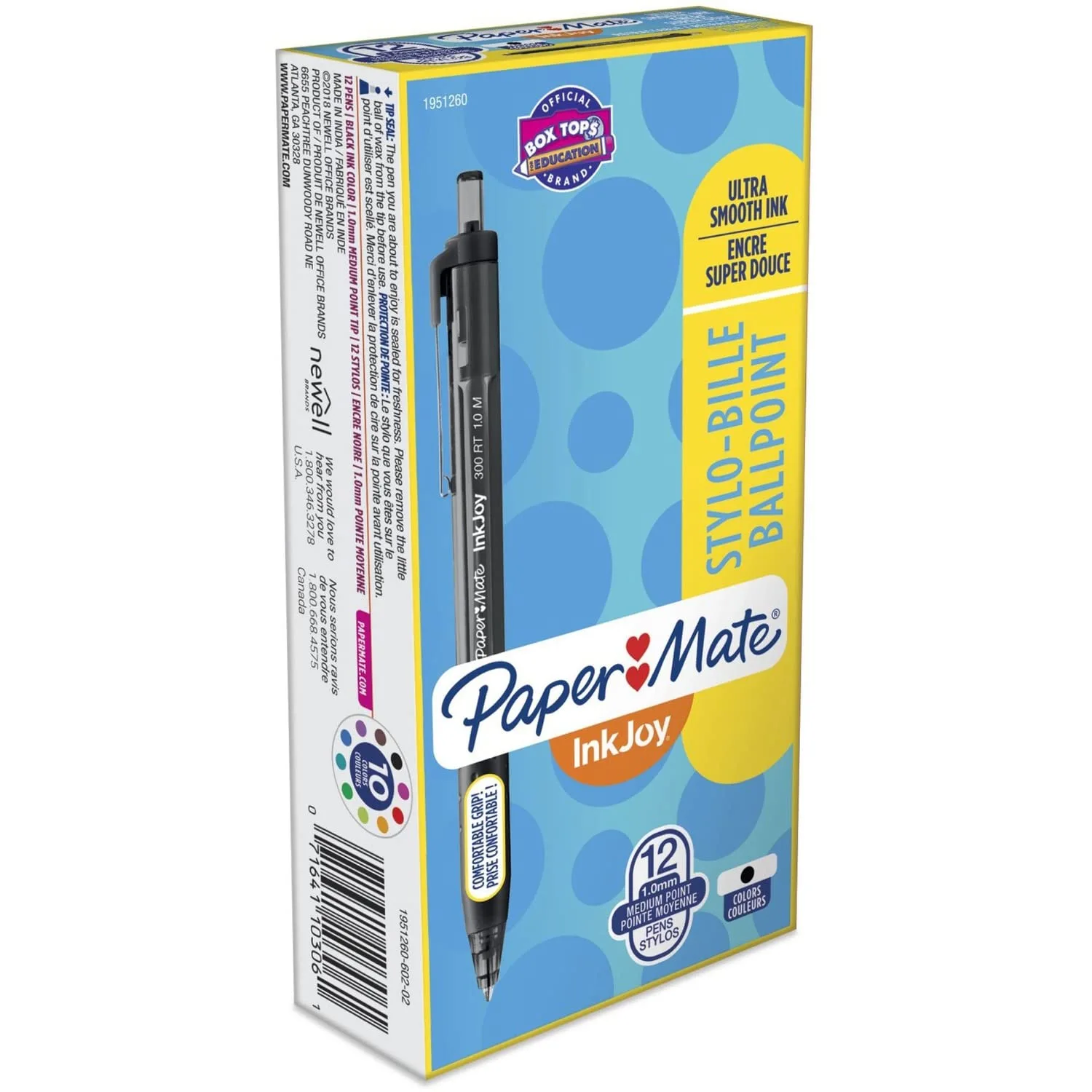 Paper Mate InkJoy 300 RT Retractable Pens, Medium Point, 1.0 mm, Translucent Black Barrels, Black Ink, Pack Of 12