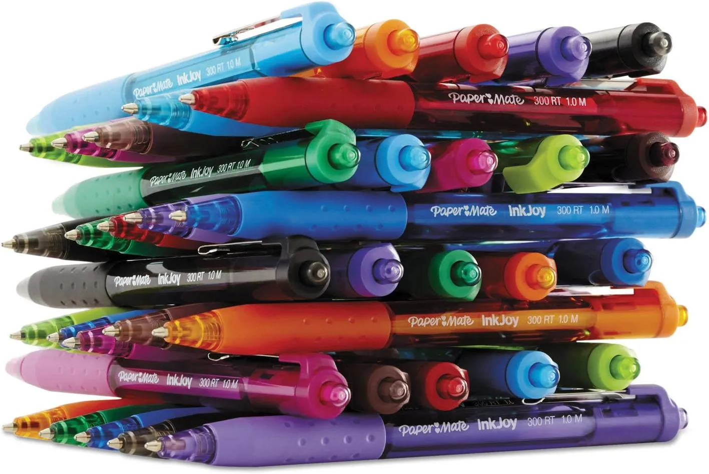 Paper Mate InkJoy 300 RT Retractable Pens, Medium Point, 1.0 mm, Translucent Black Barrels, Black Ink, Pack Of 12