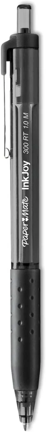 Paper Mate InkJoy 300 RT Retractable Pens, Medium Point, 1.0 mm, Translucent Black Barrels, Black Ink, Pack Of 12