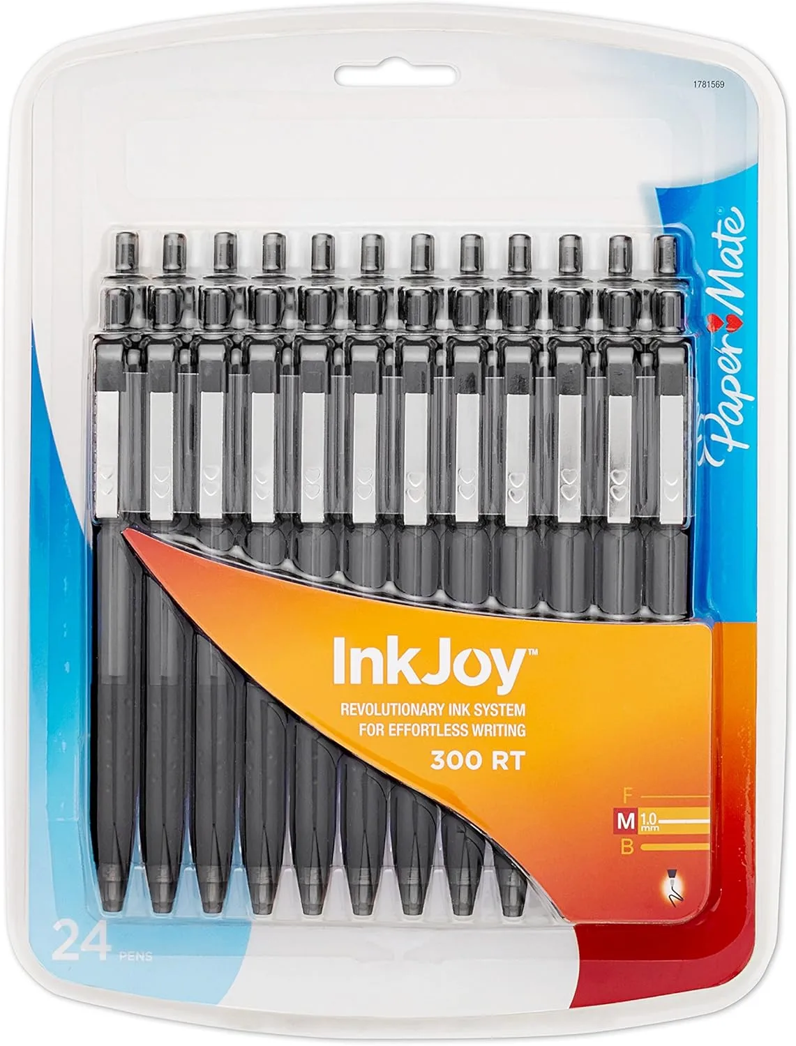 Paper Mate® InkJoy™ 300 RT Retractable Pens, Medium Point, 1.0 mm, Clear Barrels, Black Ink, Pack Of 24