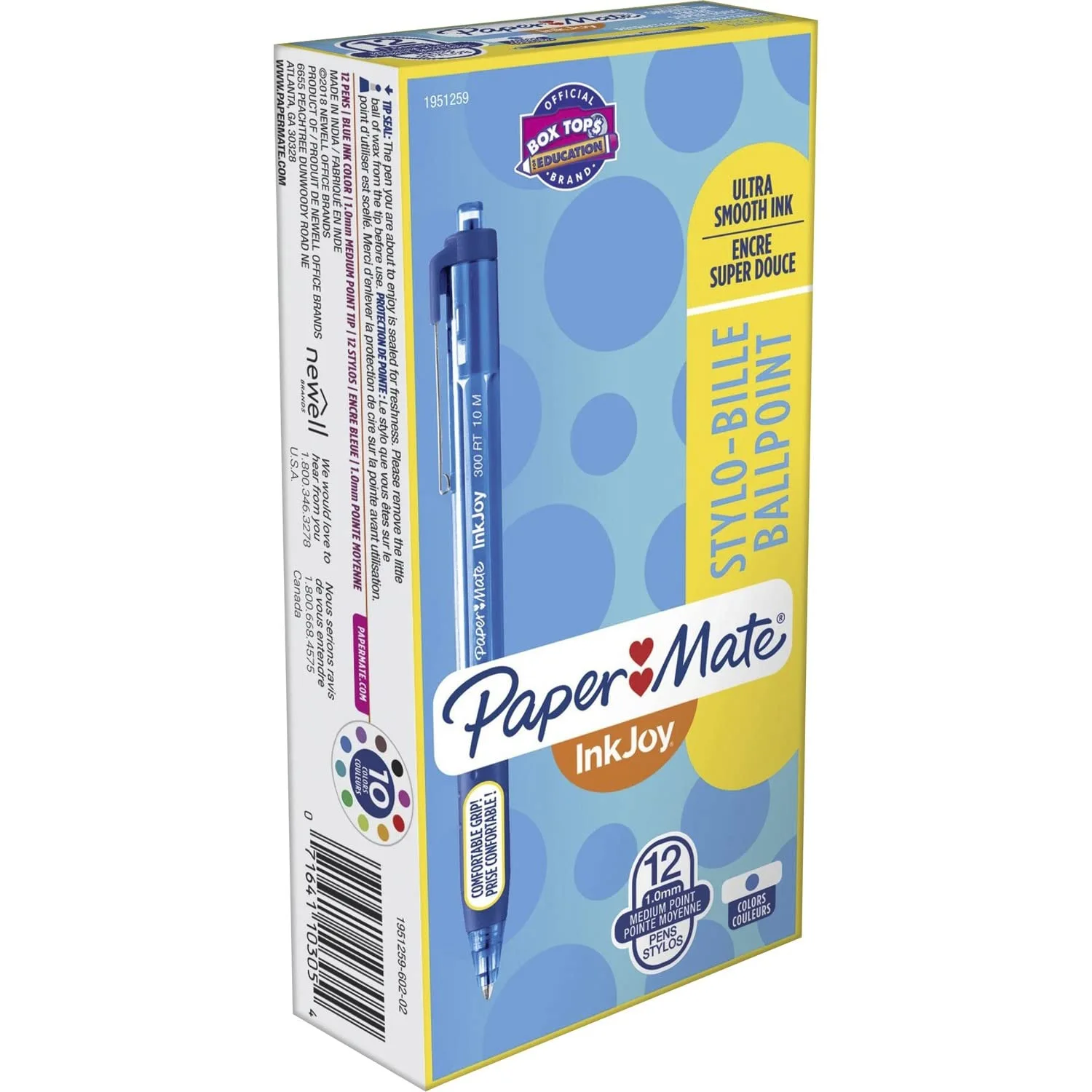 Paper Mate® InkJoy™ 300 RT Retractable Pens, Medium Point, 1.0 mm, Translucent Blue Barrels, Blue Ink, Pack Of 12