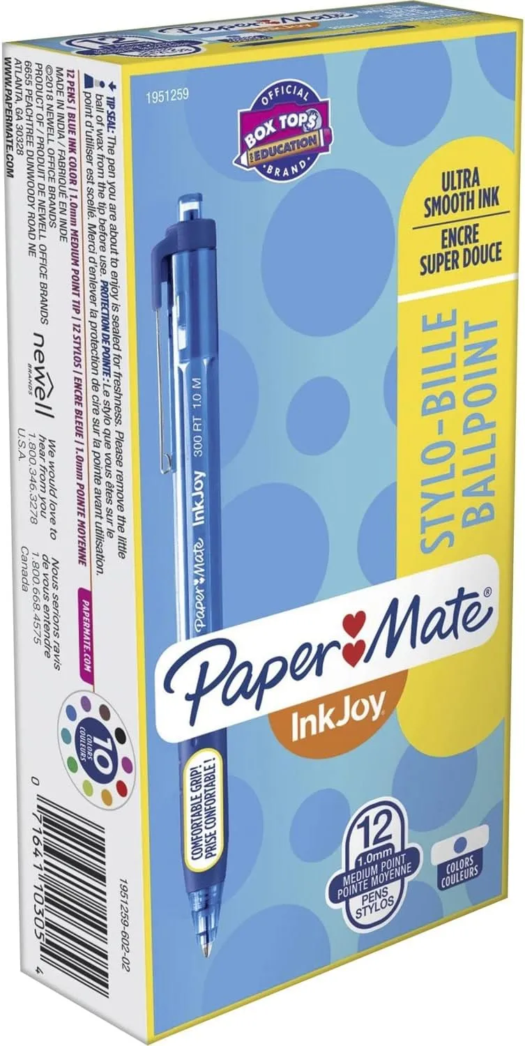 Paper Mate® InkJoy™ 300 RT Retractable Pens, Medium Point, 1.0 mm, Translucent Blue Barrels, Blue Ink, Pack Of 12