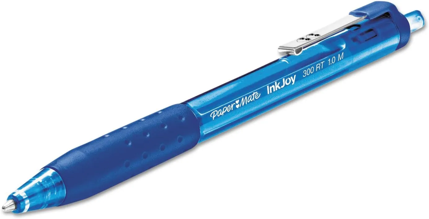 Paper Mate® InkJoy™ 300 RT Retractable Pens, Medium Point, 1.0 mm, Translucent Blue Barrels, Blue Ink, Pack Of 12